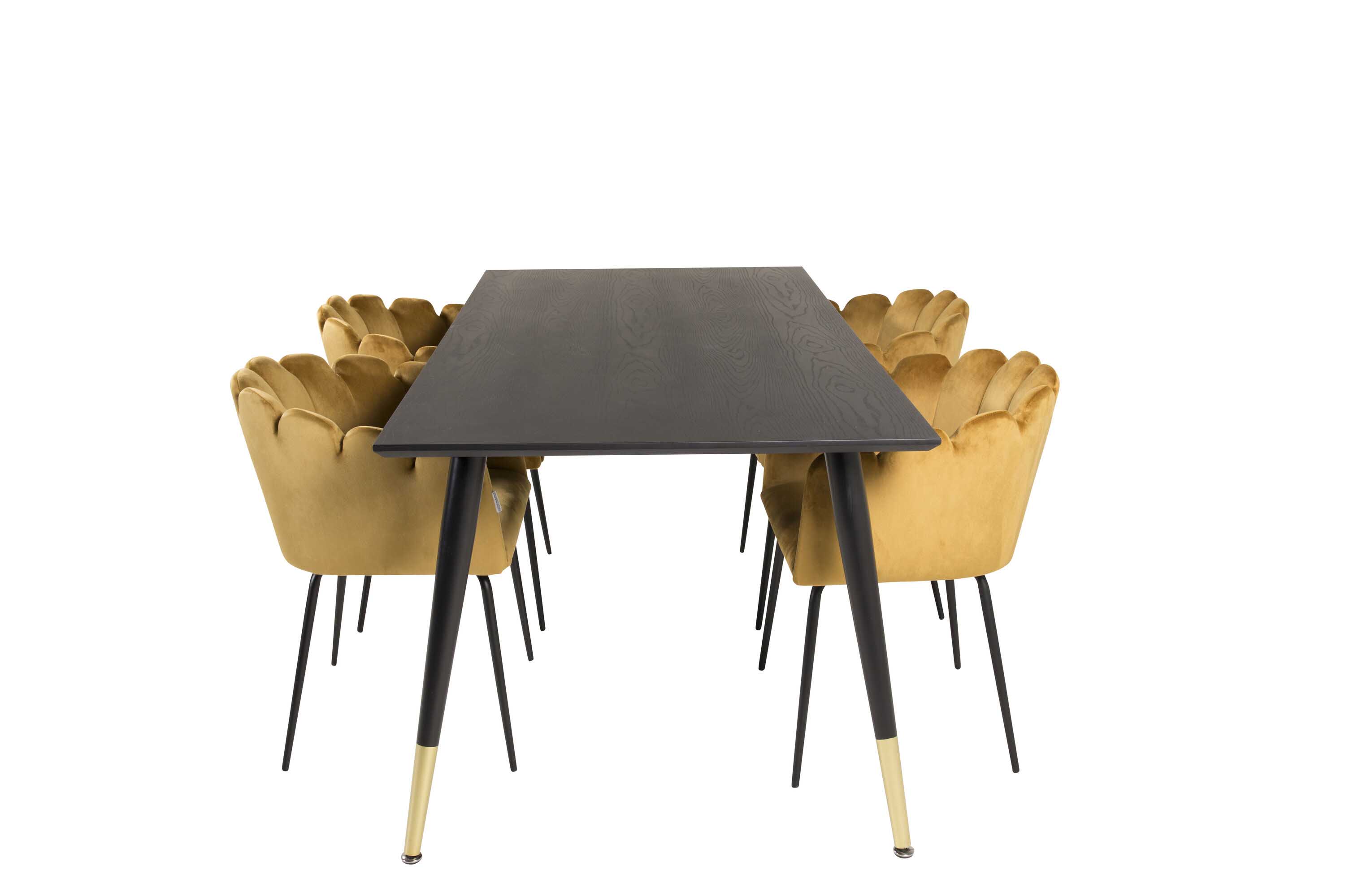 Venture Design Dipp & Limhamn spisegruppe Svart/gul 4 st stoler & bord 180 x 90 cm