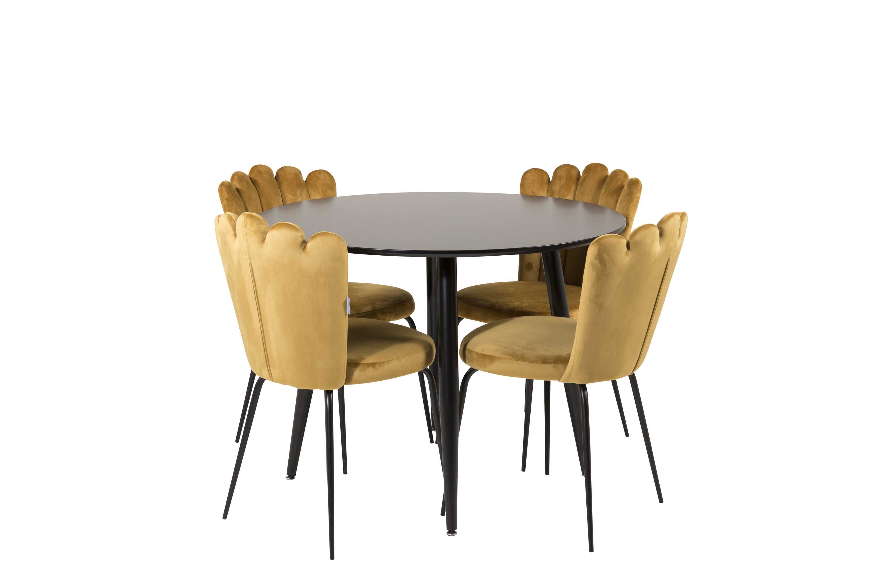 Venture Design Plaza & Limhamn spisegruppe Svart/gul 4 st stoler & bord 100 cm