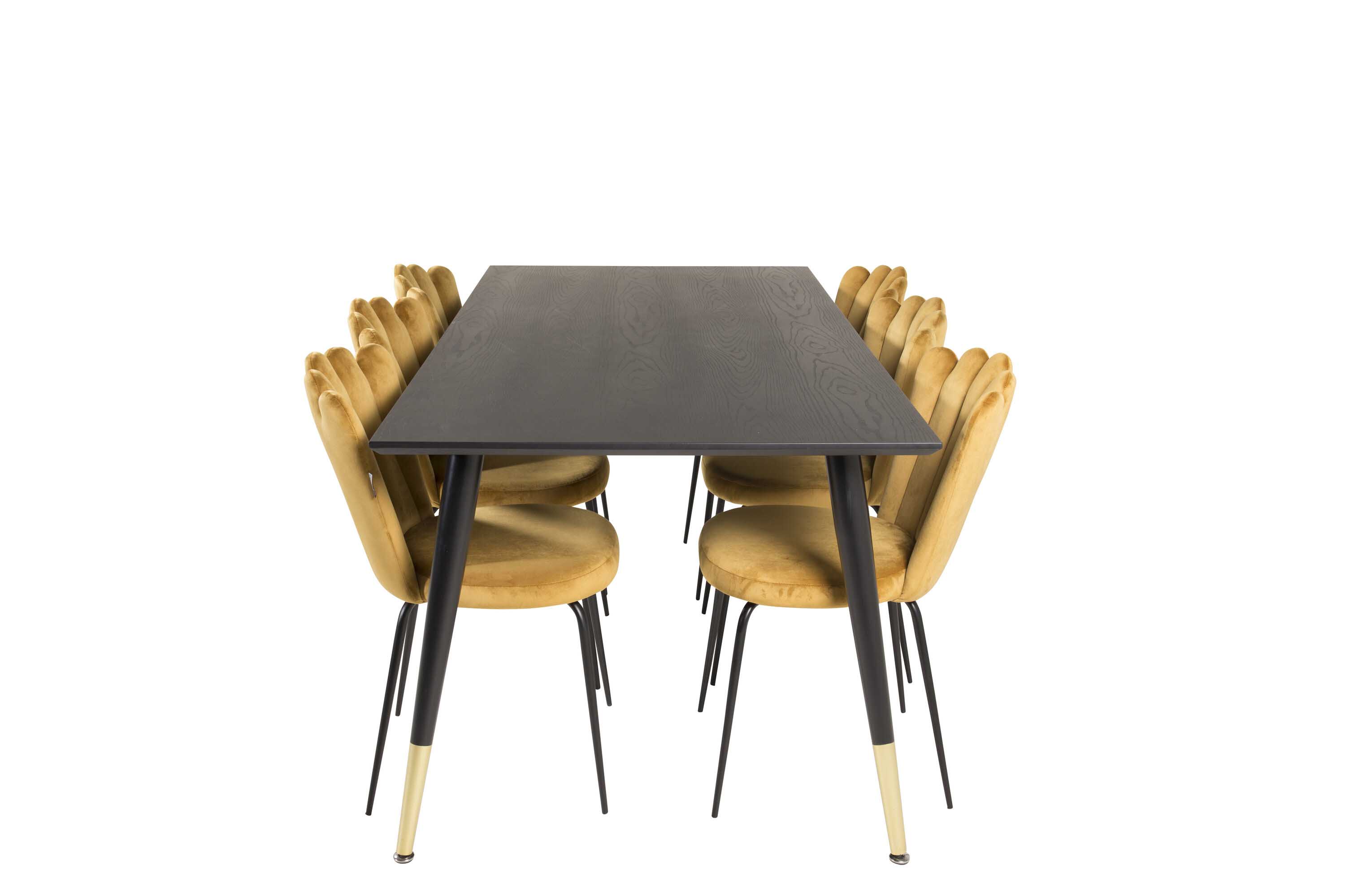 Venture Design Dipp & Limhamn spisegruppe Svart/gul 6 st stoler & bord 180 x 90 cm