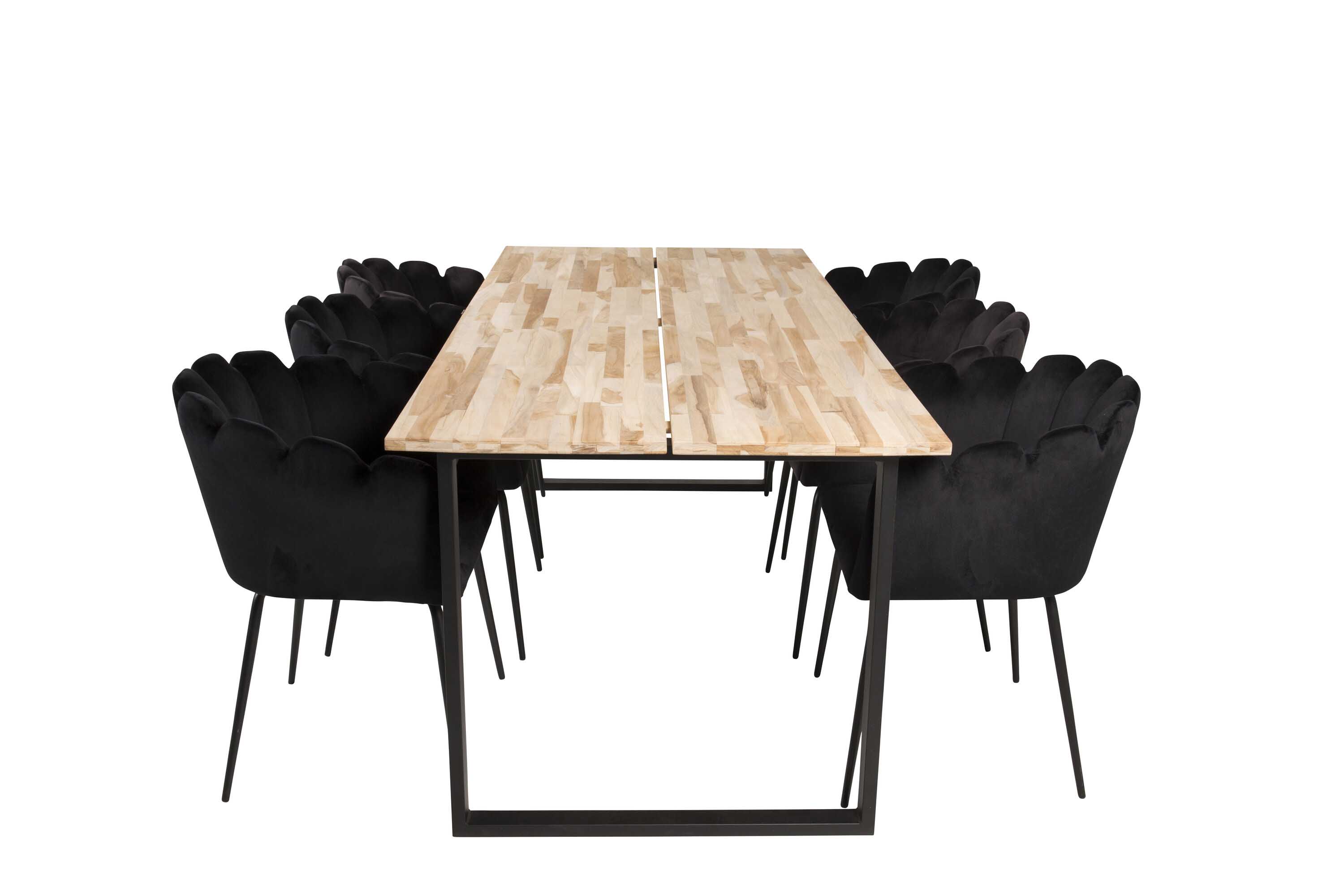 Venture Design Cirebon & Limhamn spisegruppe Natur/svart 6 st stoler & bord 200 x 90 cm