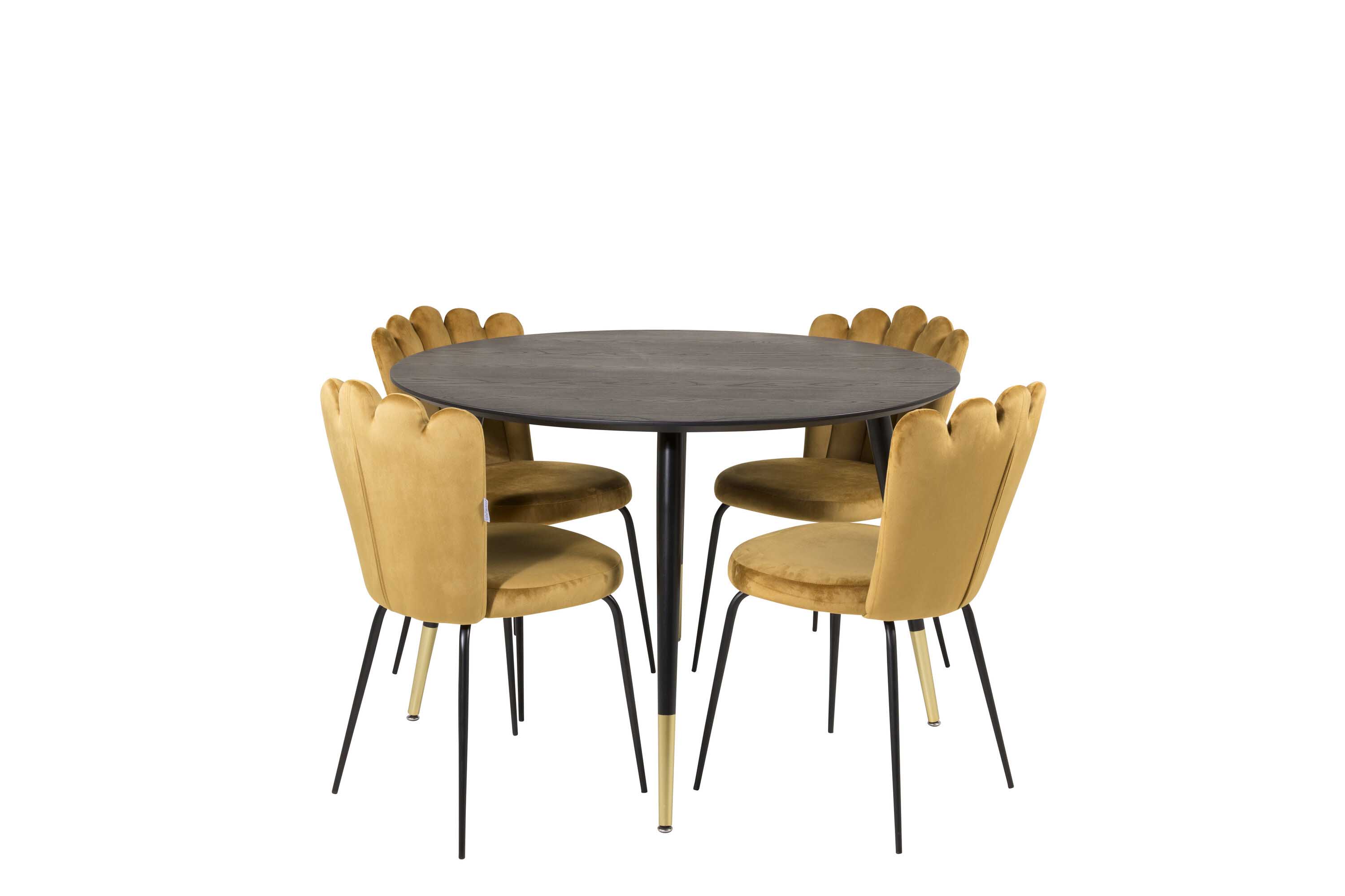 Venture Design Dipp & Limhamn spisegruppe Svart/gul 4 st stoler & bord 115 cm