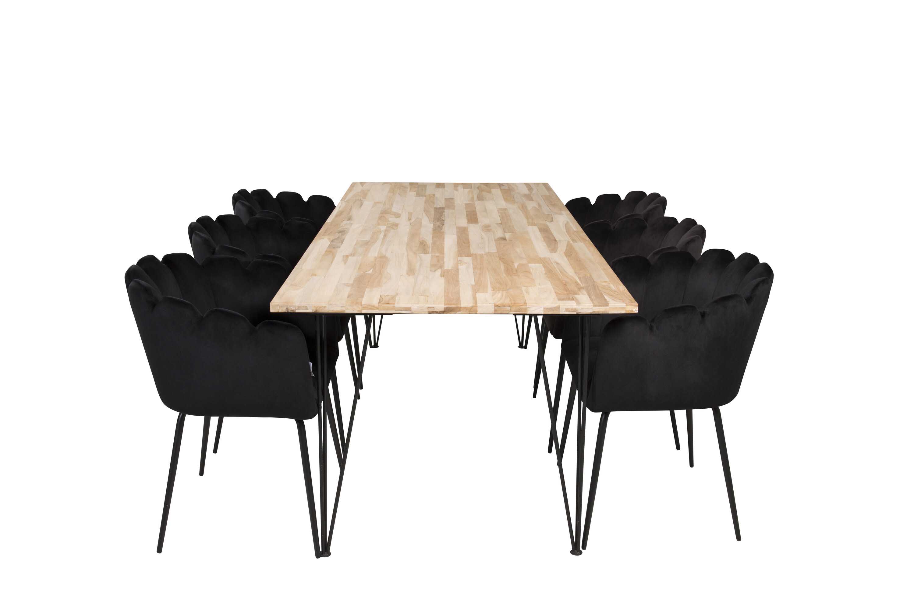 Venture Design Bali & Limhamn spisegruppe Natur/svart 6 st stoler & bord 200 x 90 cm