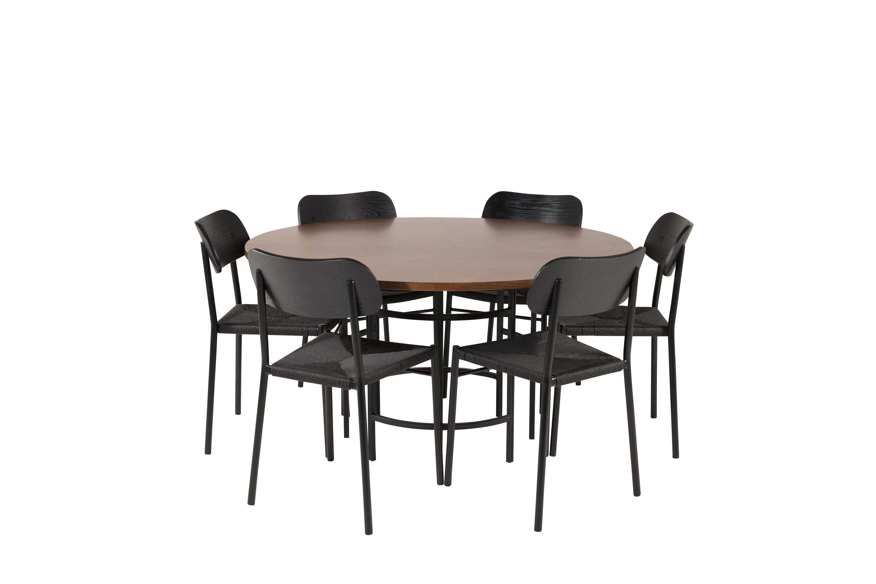 Venture Design Copenhagen & Polly spisegruppe Brun/svart 6 st stoler & bord 140 cm