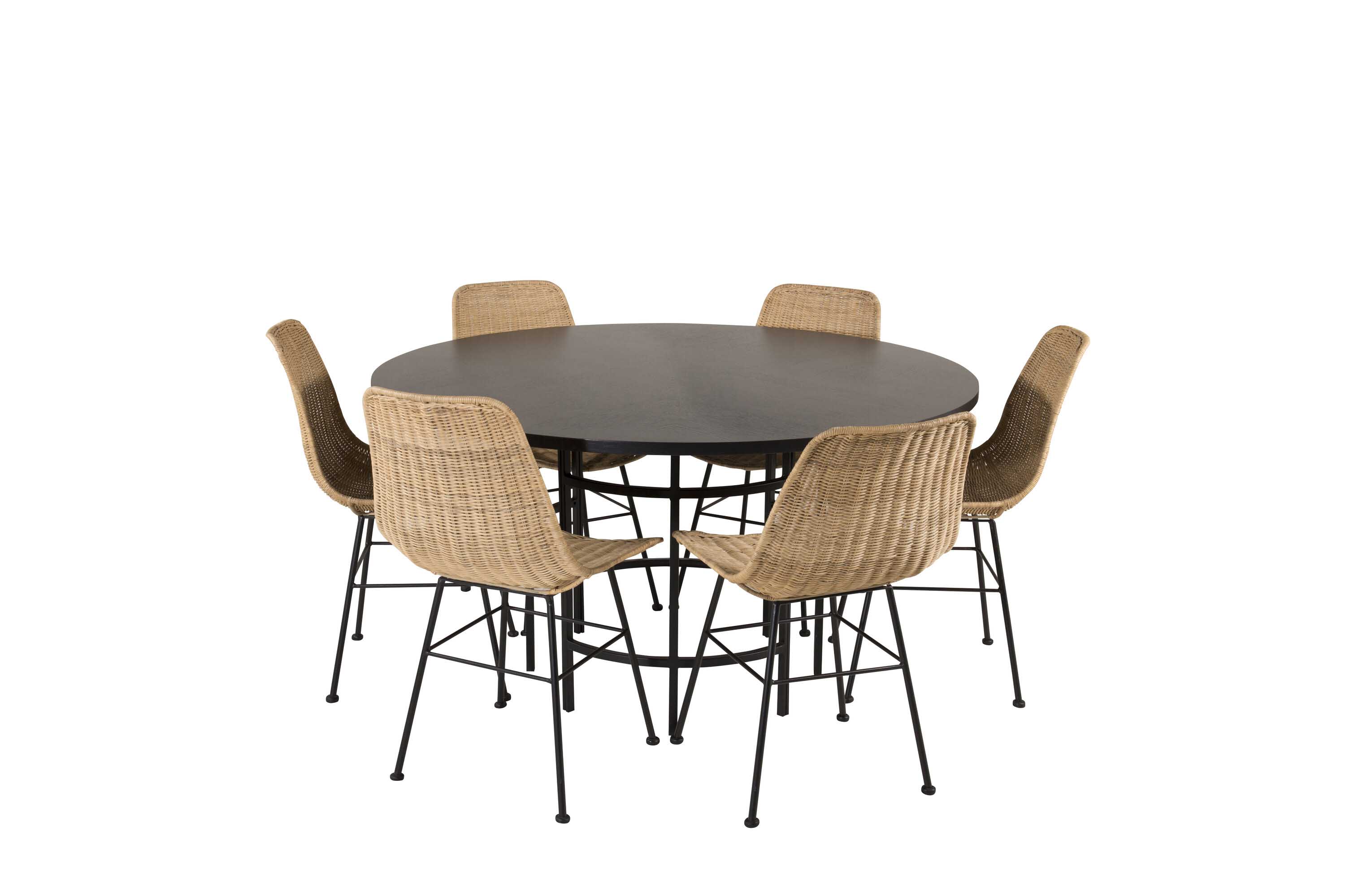 Venture Design Copenhagen & Bali spisegruppe Svart/svart 6 st stoler & bord 140 cm