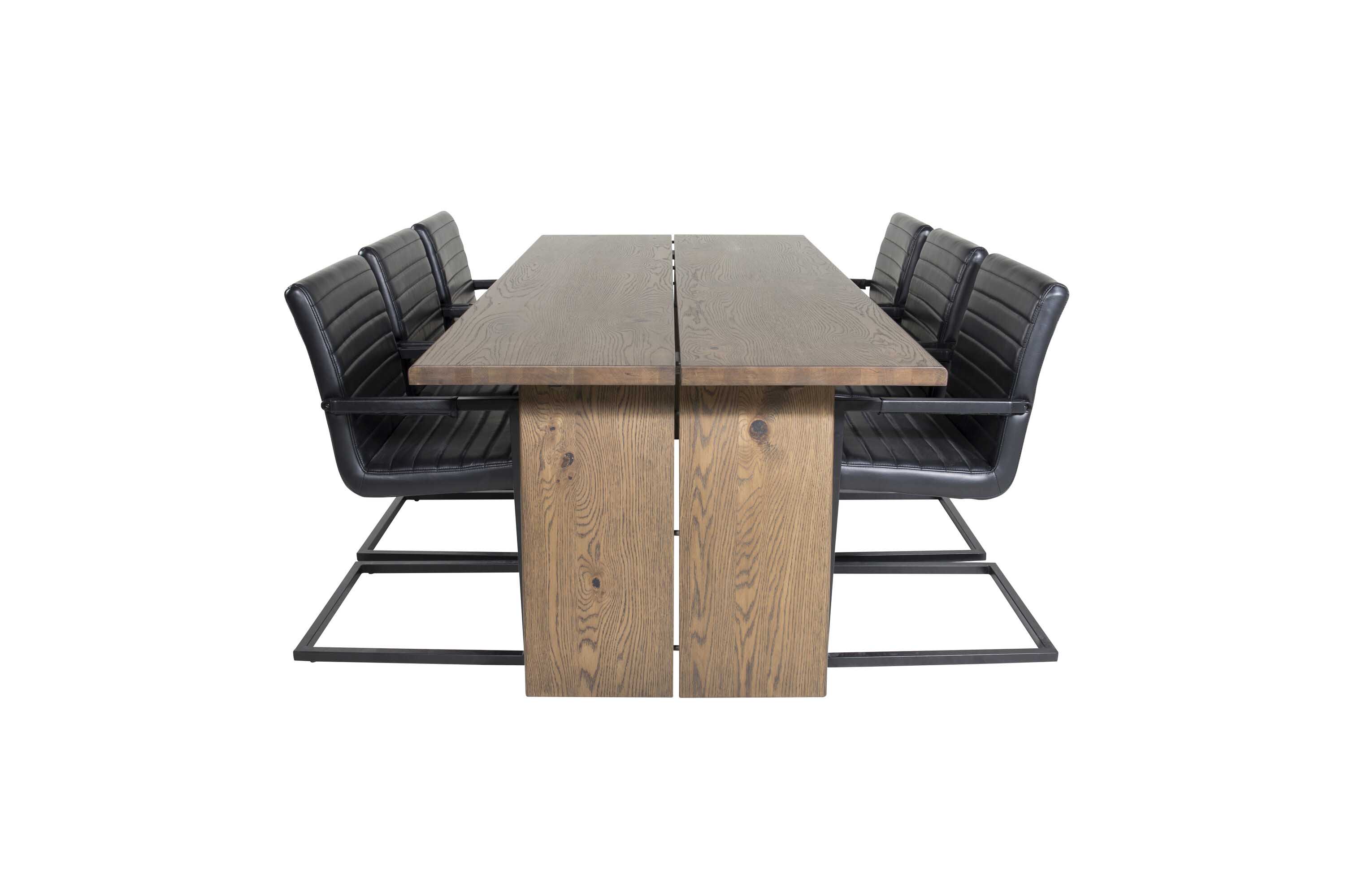 Venture Design Logger & Art spisebordssæt Natur/sort 6 st stole & borde 210 x 100 cm