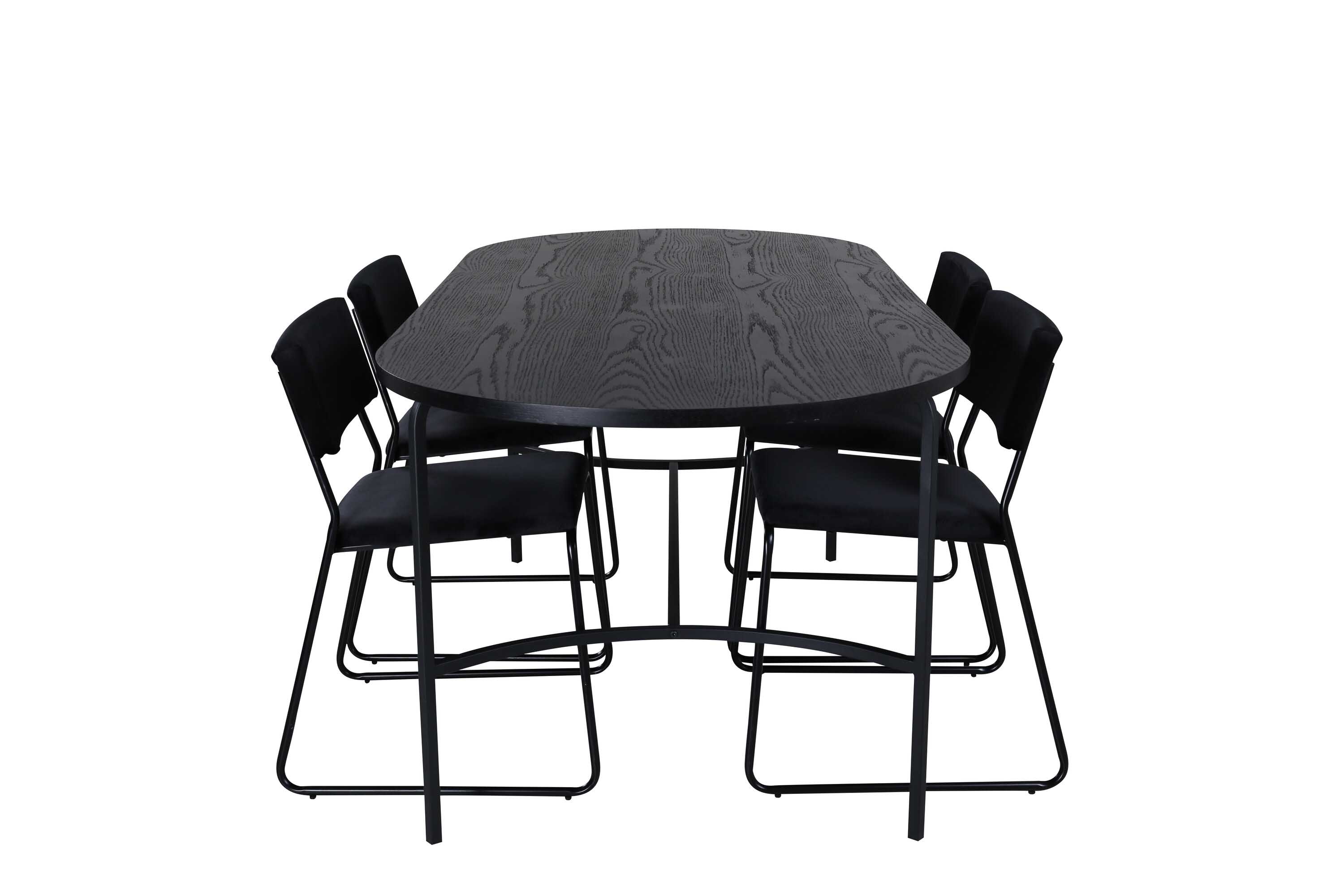 Venture Design Skate & Kenth spisegruppe Svart/svart 4 stoler & bord 200 x 90 cm