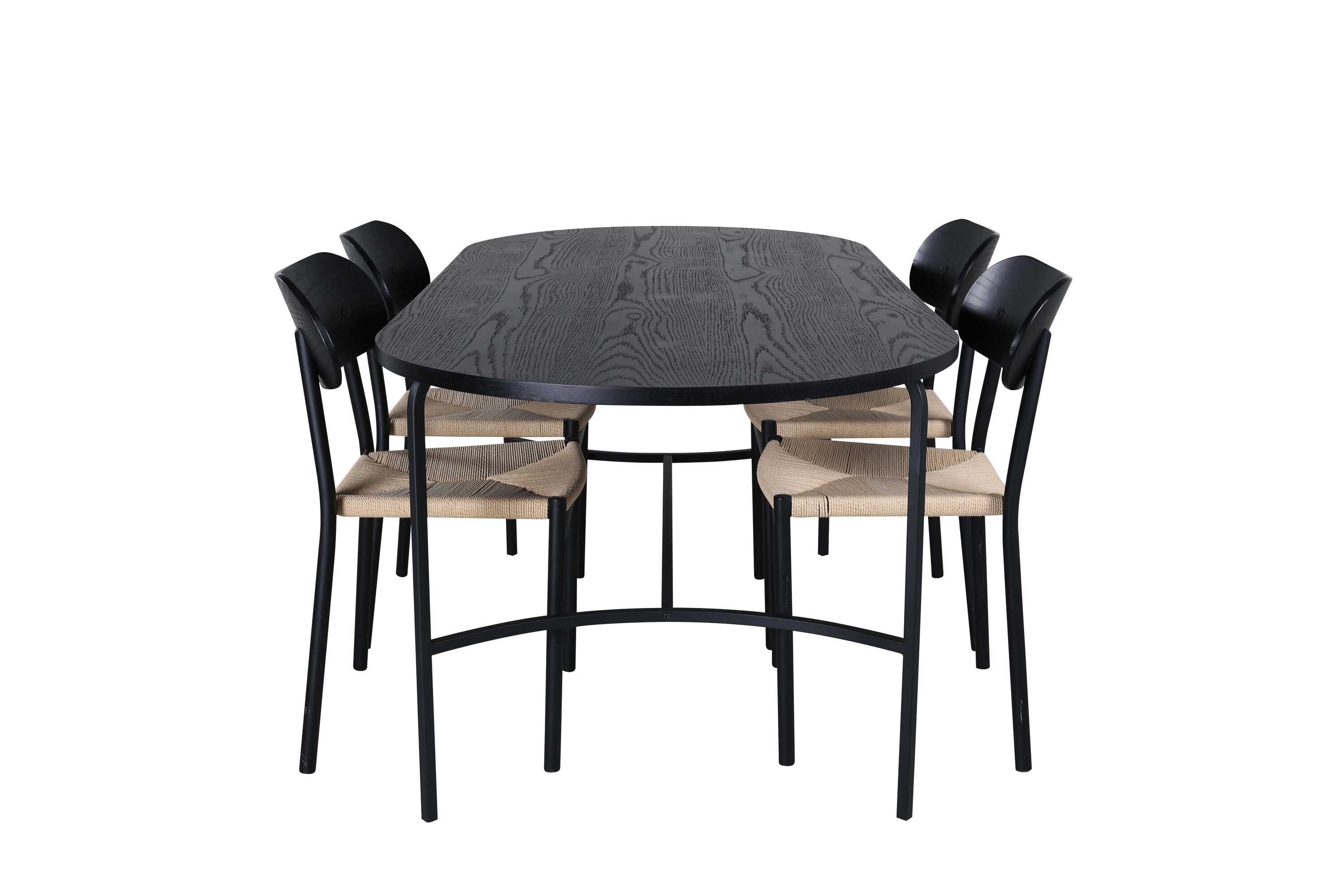 Venture Design Skate & Polly spisegruppe Svart/svart 4 stoler & bord 200 x 90 cm