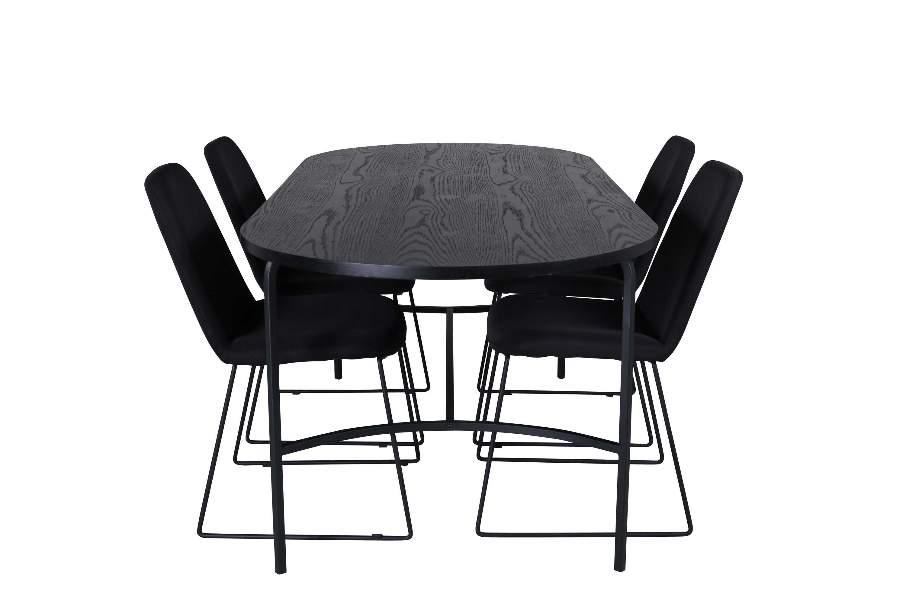 Venture Design Skate & Muce spisegruppe Svart/svart 4 stoler & bord 200 x 90 cm