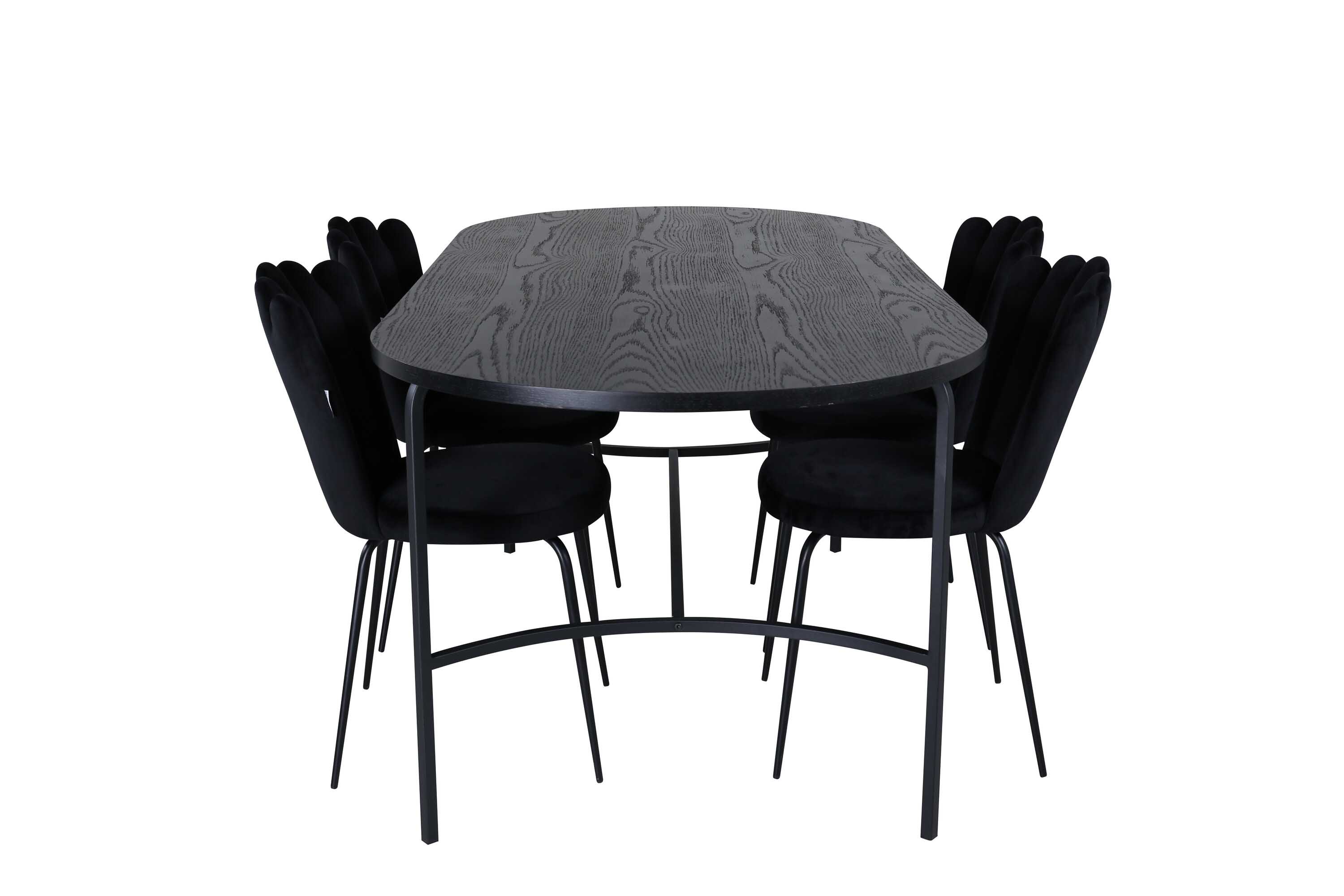 Venture Design Skate & Limhamn spisegruppe Svart/svart 4 stoler & bord 200 x 90 cm