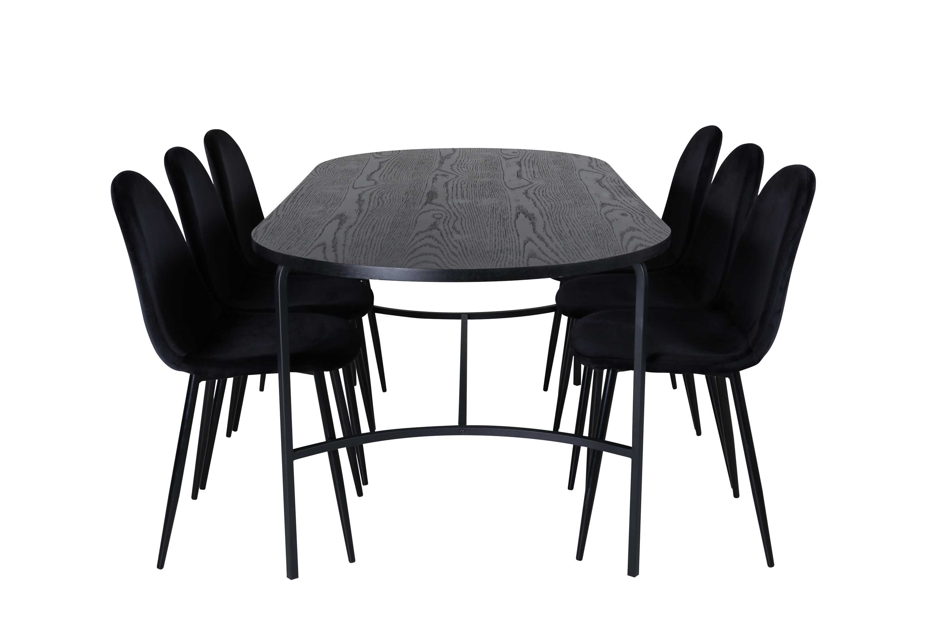 Venture Design Skate & Polar spisegruppe Svart/svart 6 stoler & bord 200 x 90 cm