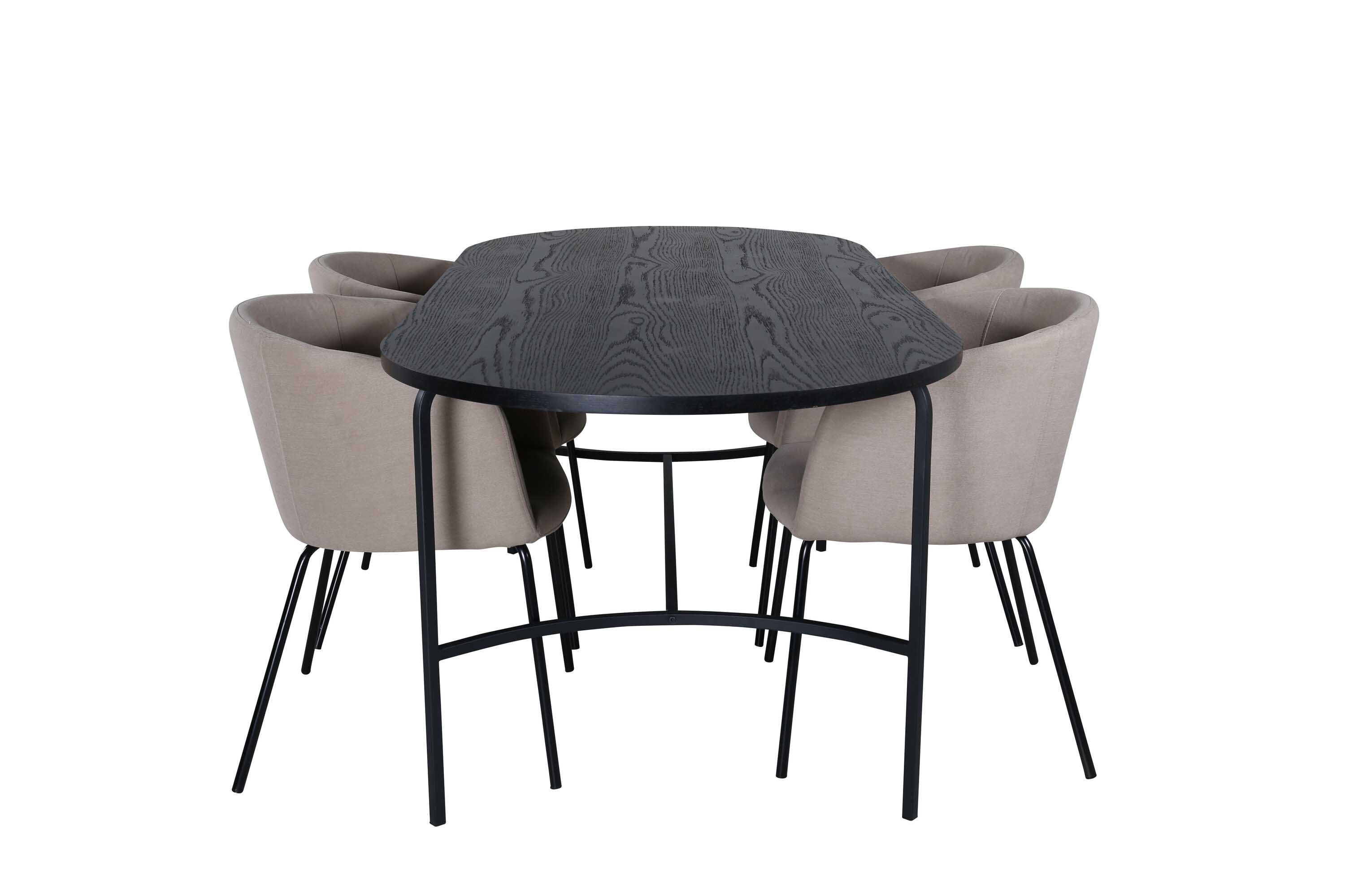 Venture Design Skate & Berit spisegruppe Beige/svart 4 stoler & bord 200 x 90 cm