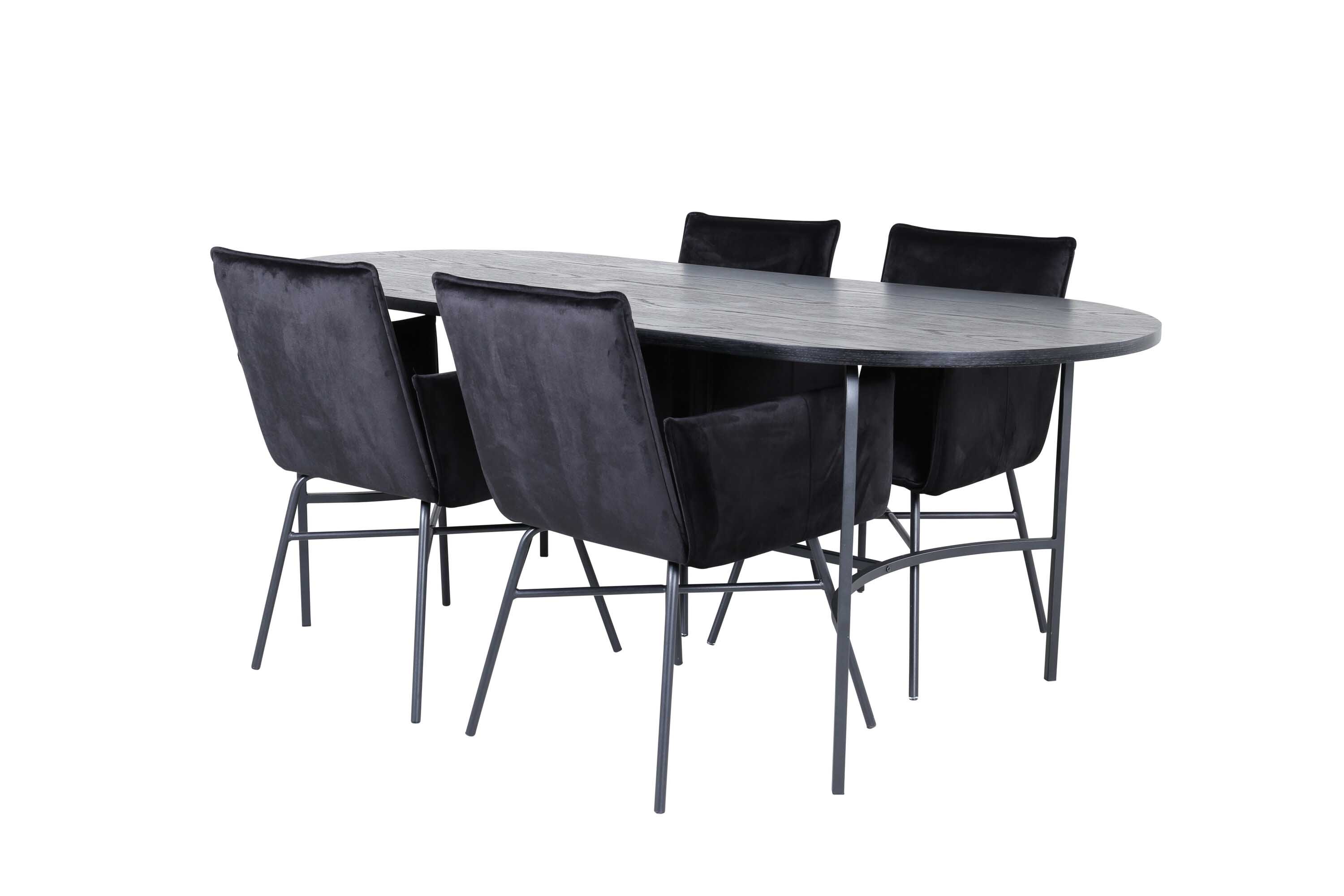 Venture Design Skate & Petra spisegruppe Svart/svart 4 stoler & bord 200 x 90 cm