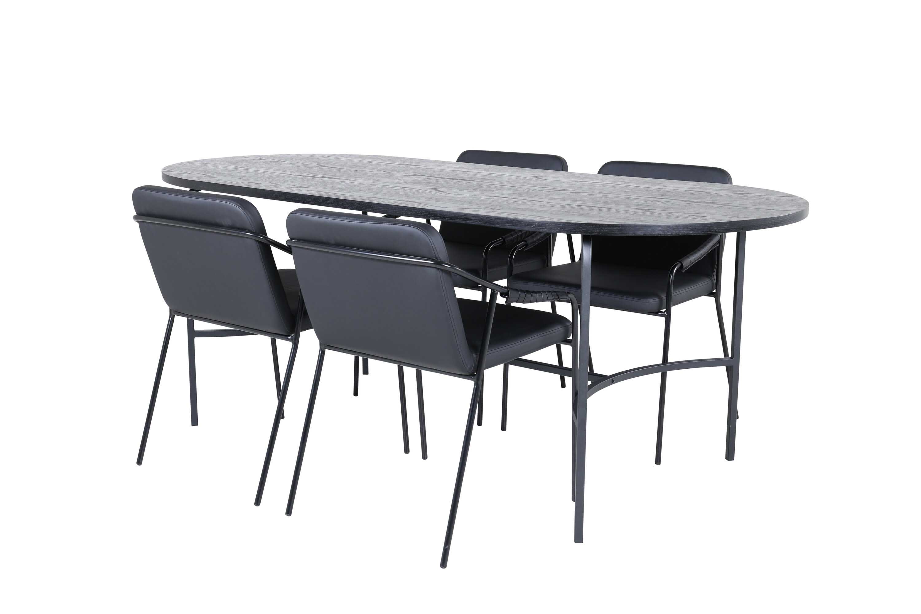 Venture Design Skate & Tvist spisegruppe Svart/svart 4 stoler & bord 200 x 90 cm