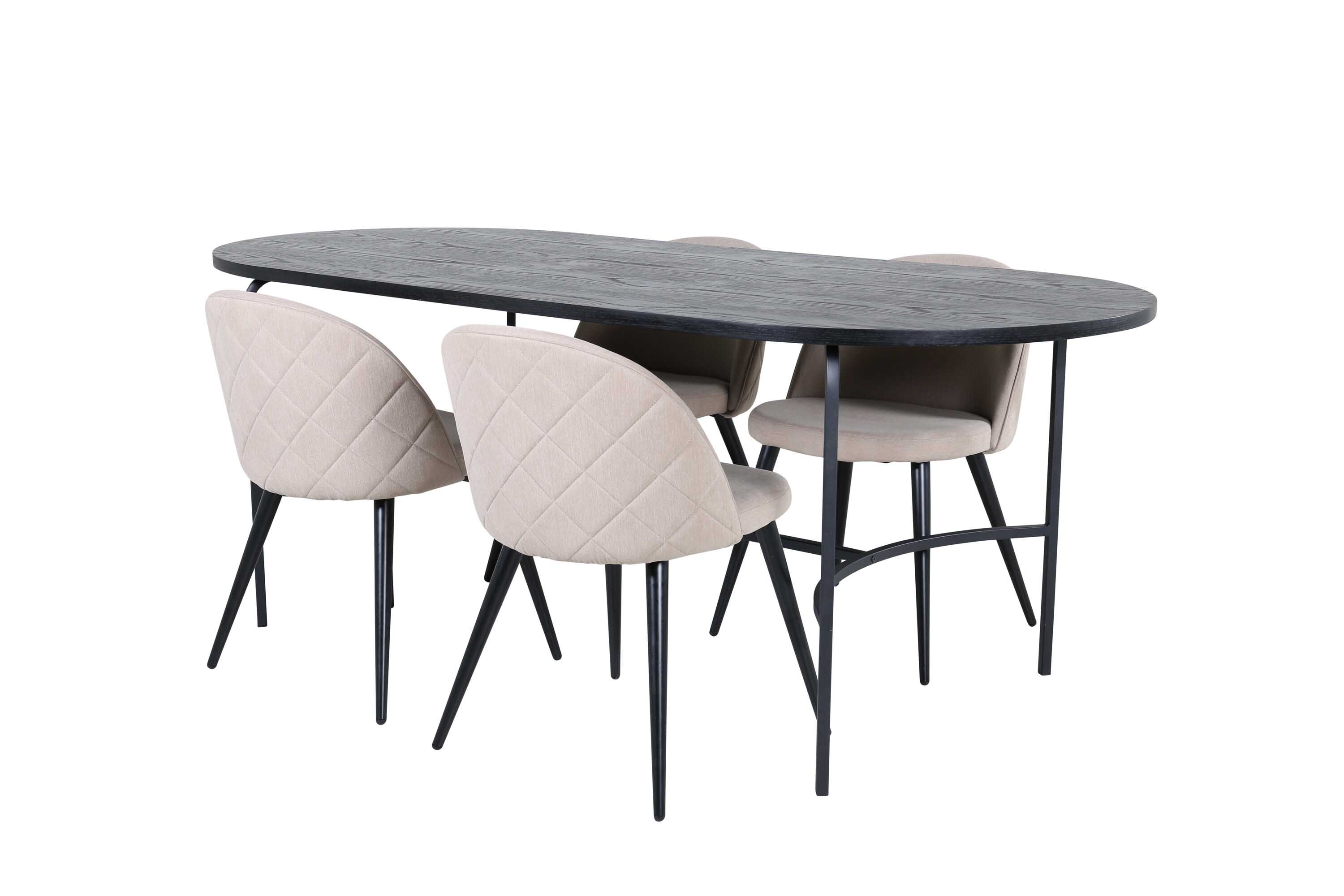 Venture Design Skate & Velvet spisegruppe Beige/svart 4 stoler & bord 200 x 90 cm
