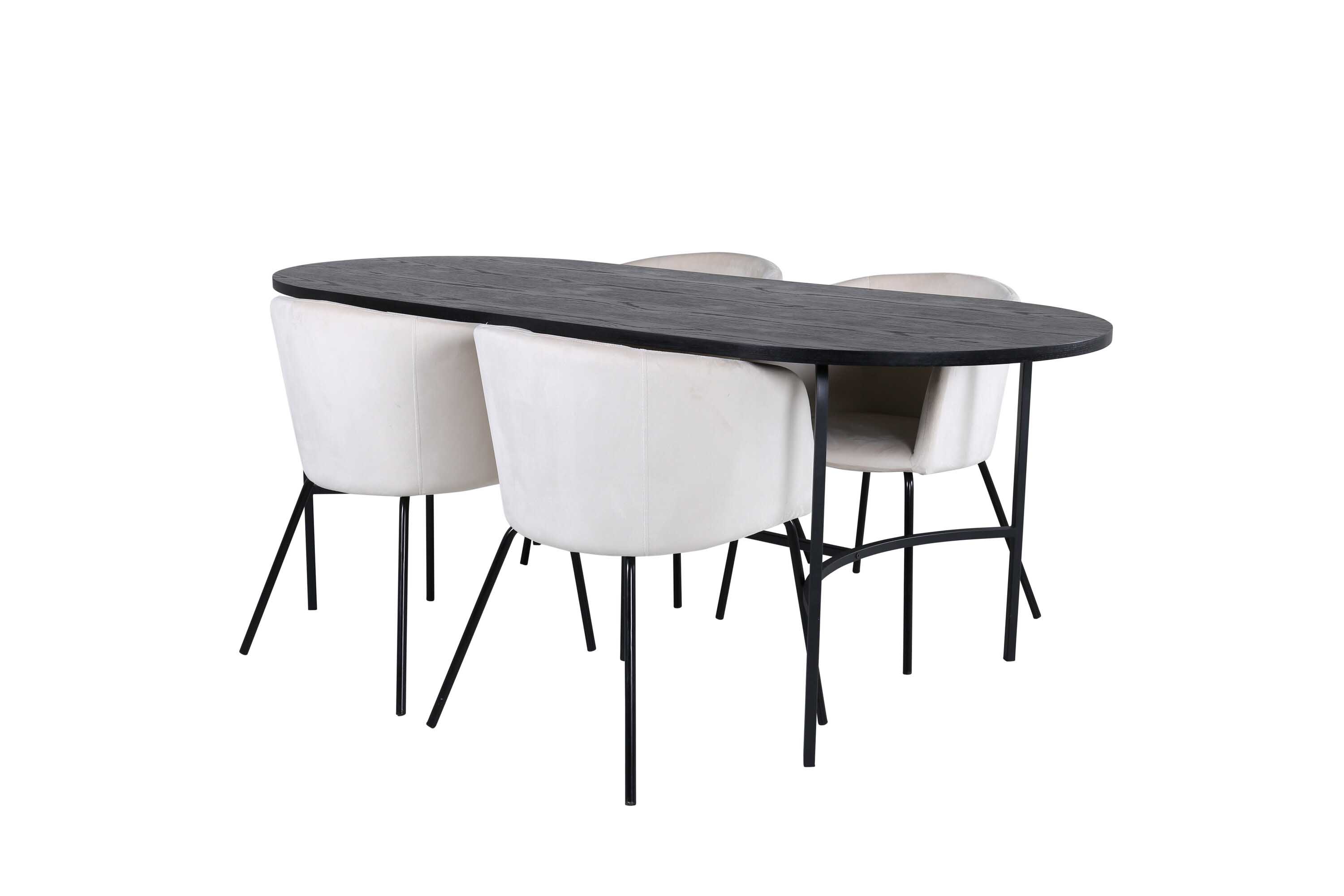 Venture Design Skate & Berit spisegruppe Beige/svart 4 stoler & bord 200 x 90 cm