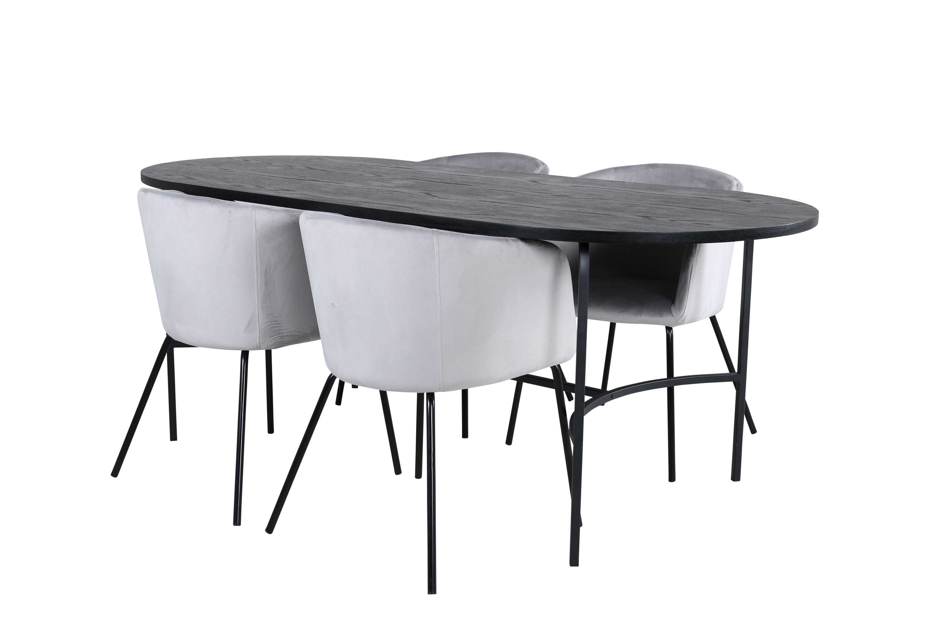 Venture Design Skate & Berit spisegruppe Grå/svart 4 stoler & bord 200 x 90 cm