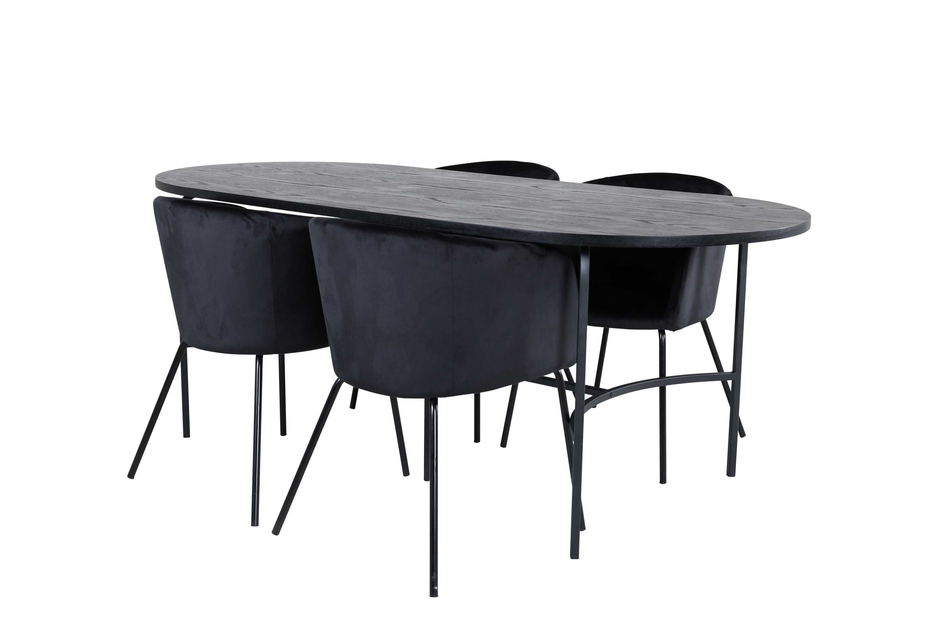 Venture Design Skate & Berit spisegruppe Svart/svart 4 stoler & bord 200 x 90 cm