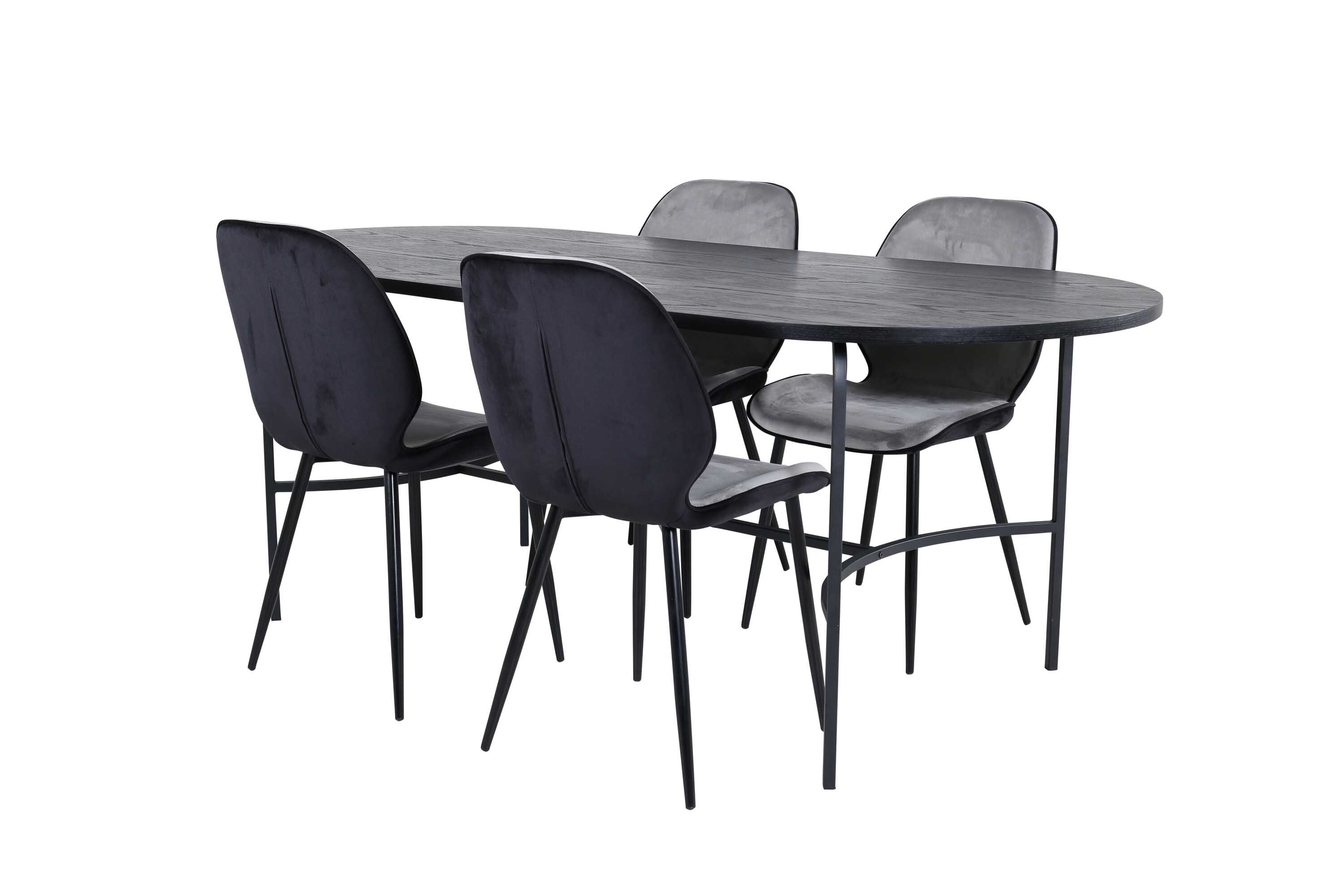 Venture Design Skate & Emma spisegruppe Grå/svart 4 stoler & bord 200 x 90 cm