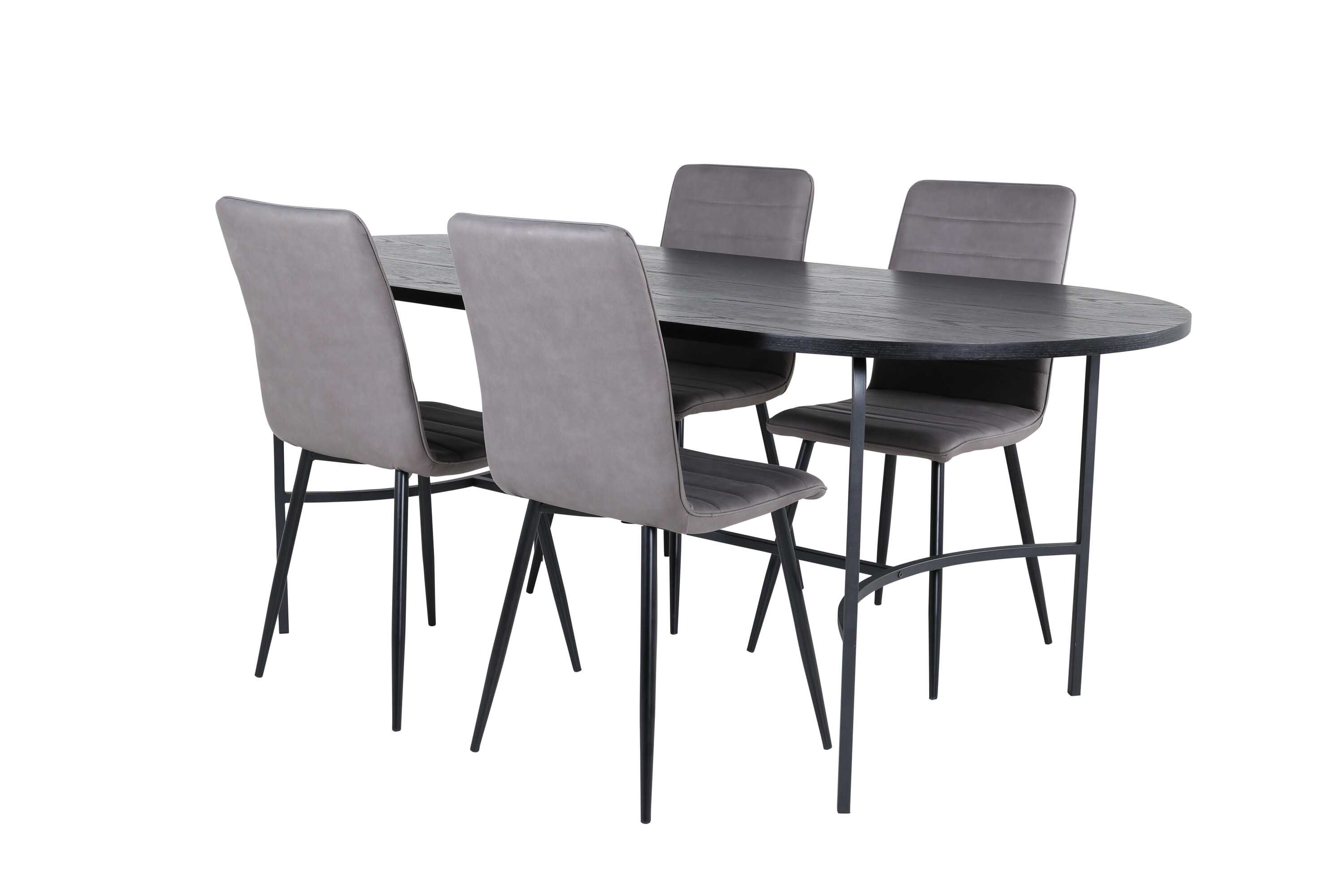 Venture Design Skate & Windu spisegruppe Grå/svart 4 stoler & bord 200 x 90 cm