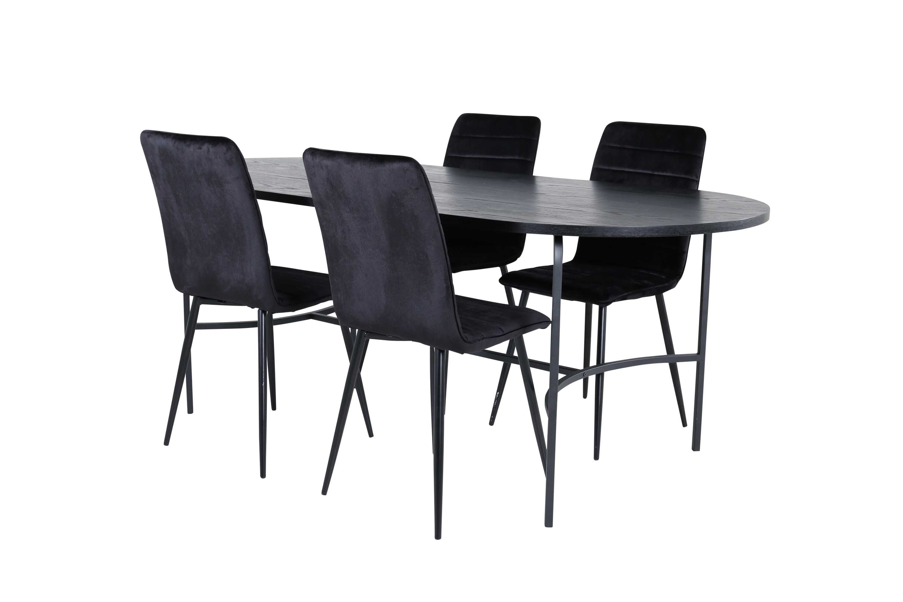 Venture Design Skate & Windu spisegruppe Svart/svart 4 stoler & bord 200 x 90 cm