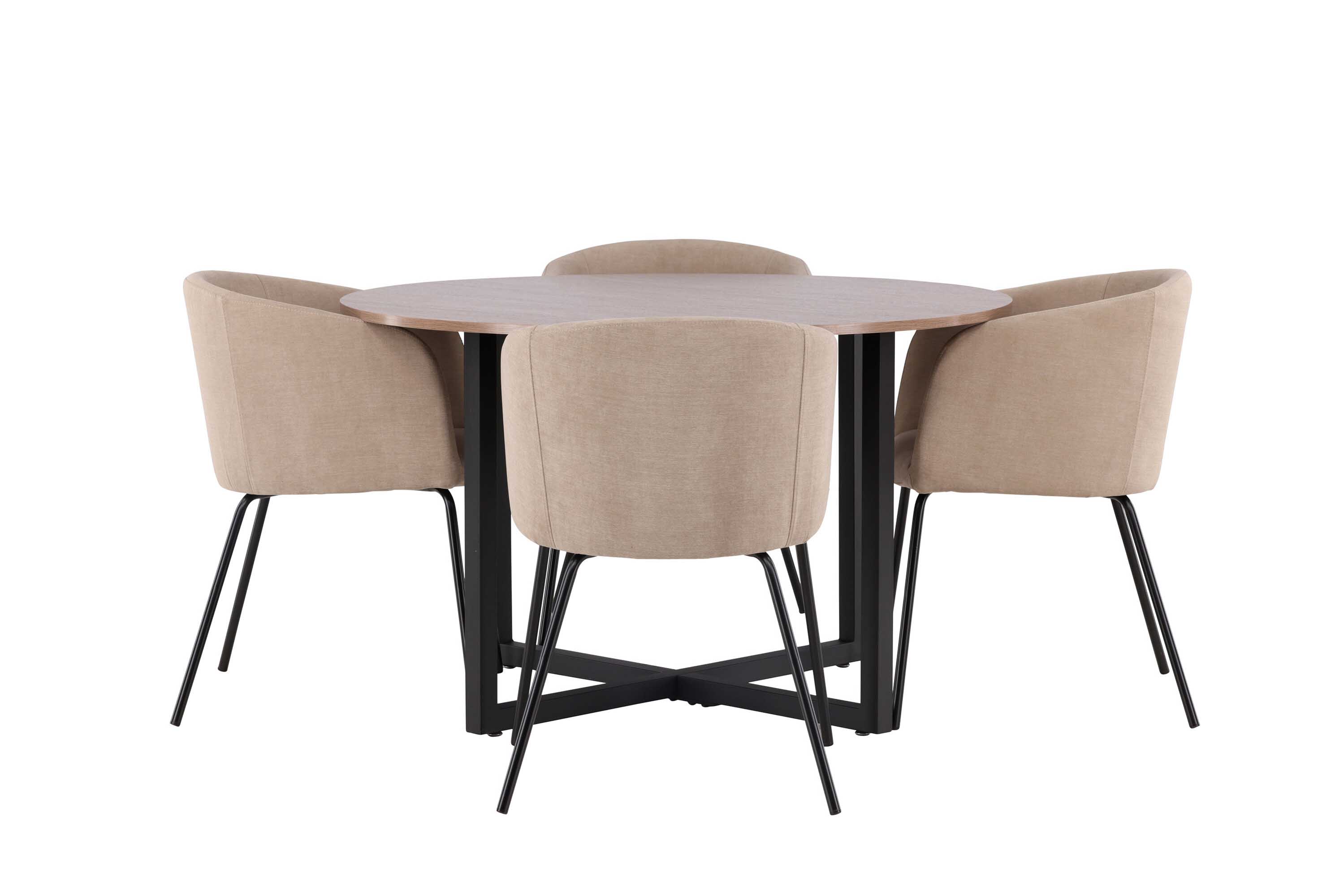 Venture Design Durango & Berit spisebordssæt Beige/valnød 4 stole og borde 120 cm