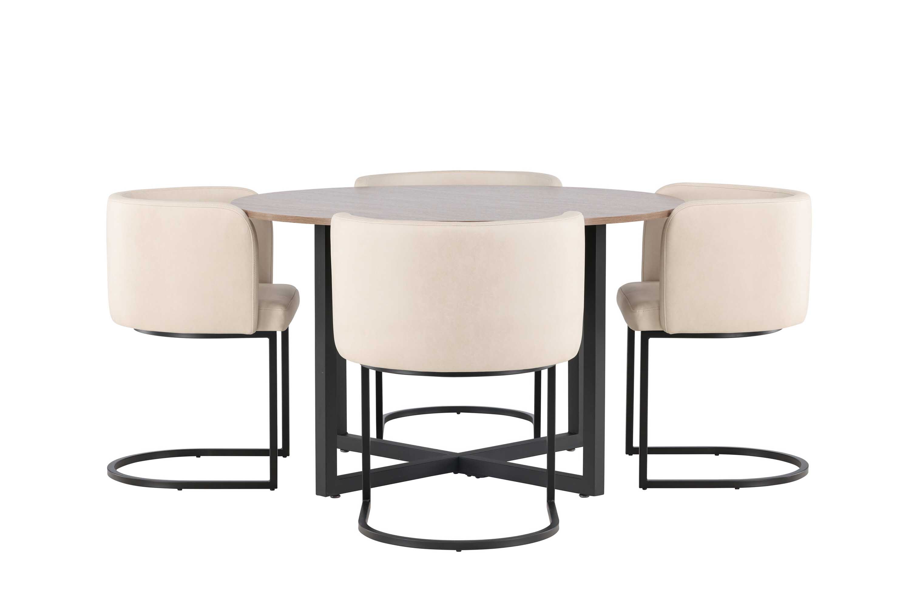 Venture Design Durango & Simrishamn spisebordssæt Beige/valnød 4 stole og borde 120 cm