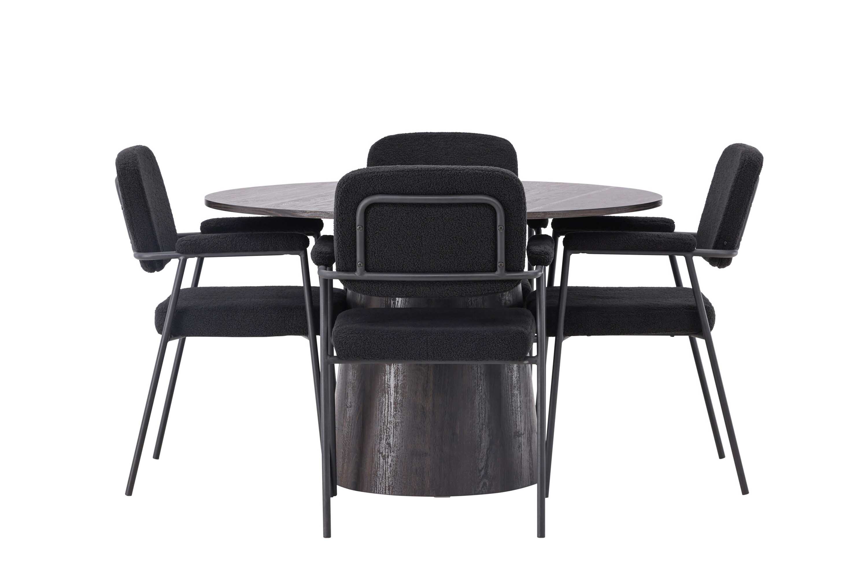 Venture Design Lanzo & Yesterday spisebordssæt Sort/sort 4 stole og borde 120 cm