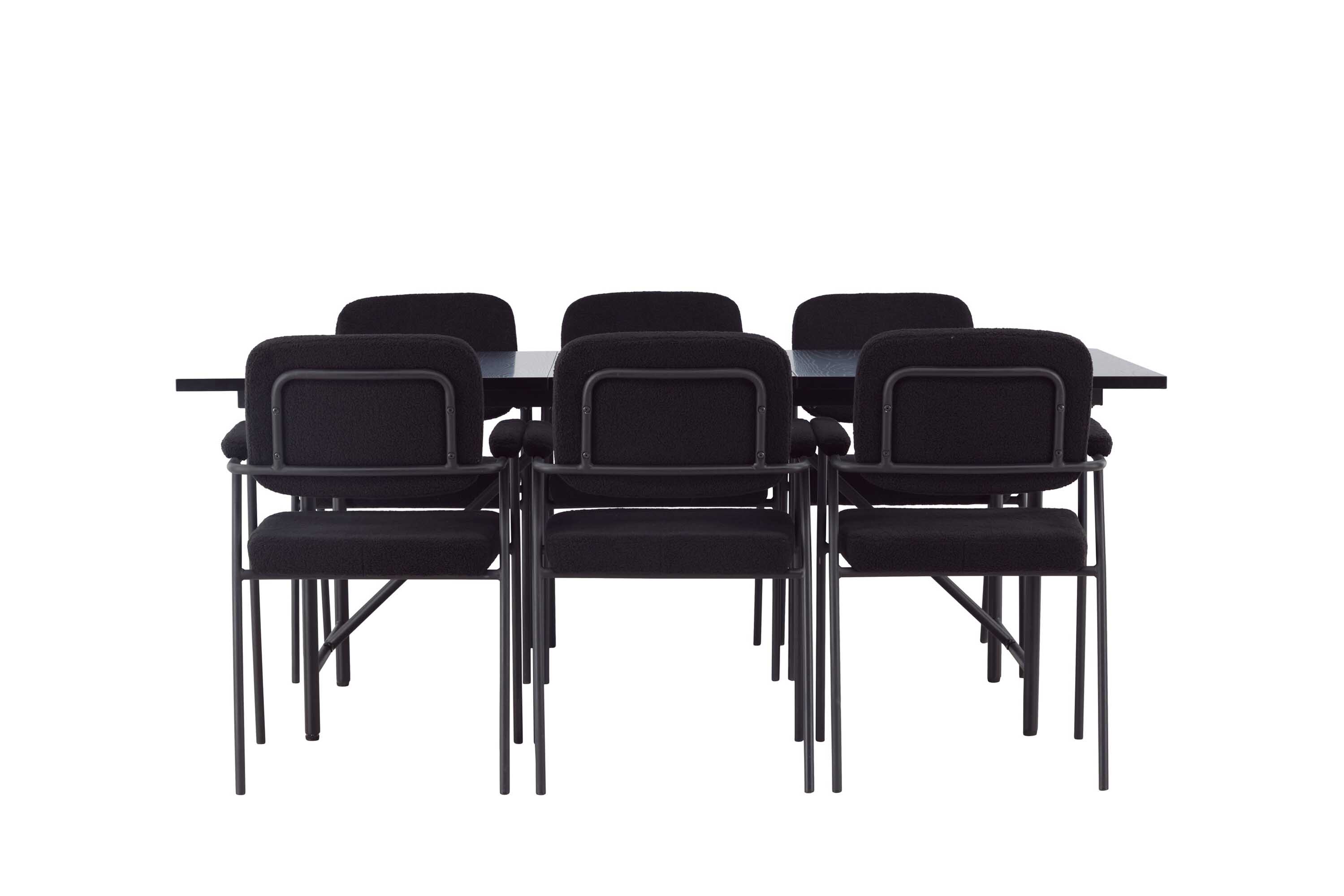 Venture Design Astrid & Yesterday spisebordssæt Sort/sort 6 stole og borde 200 x 90 cm