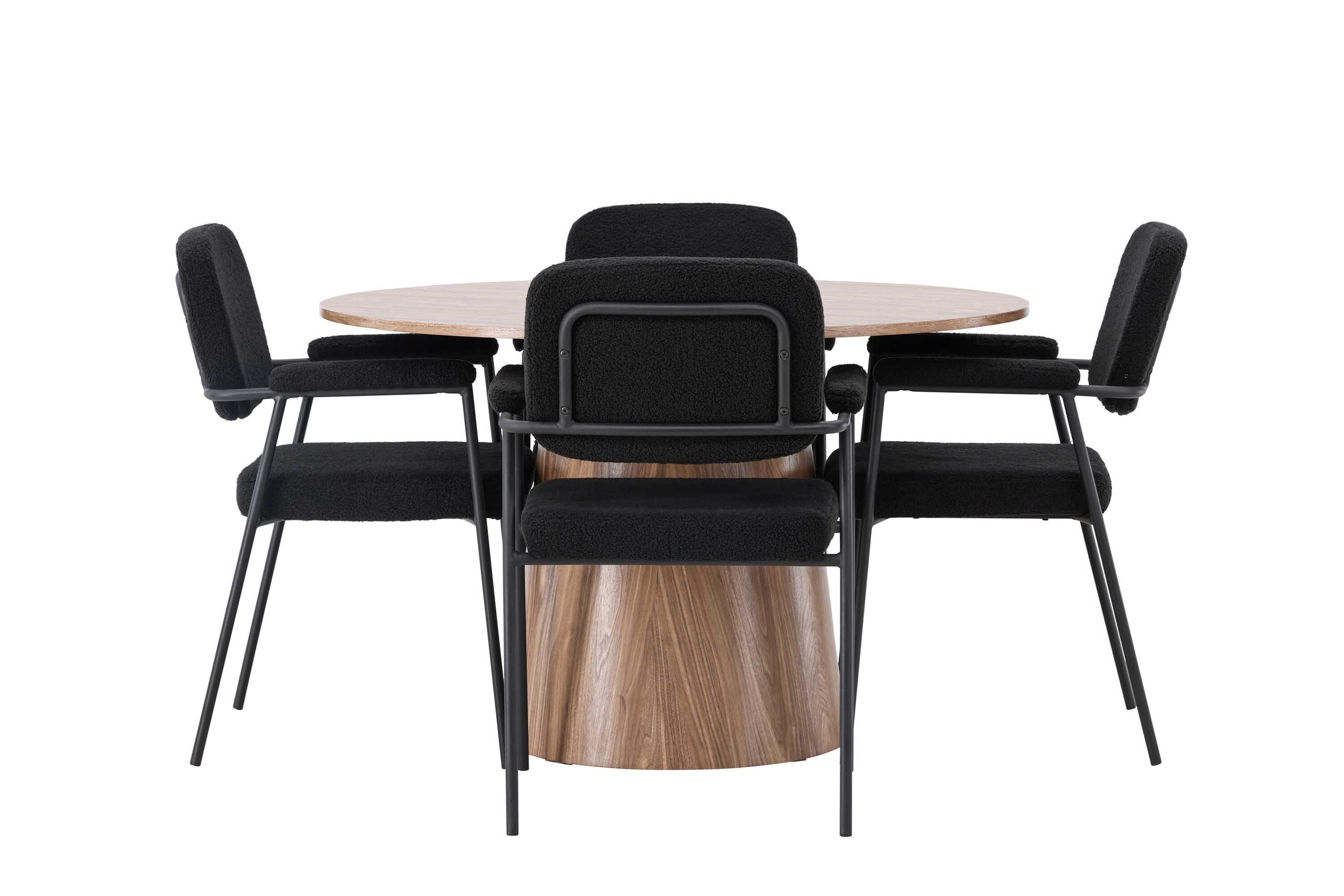 Venture Design Lanzo & Yesterday spisebordssæt Sort/natur 4 stole og borde 120 cm