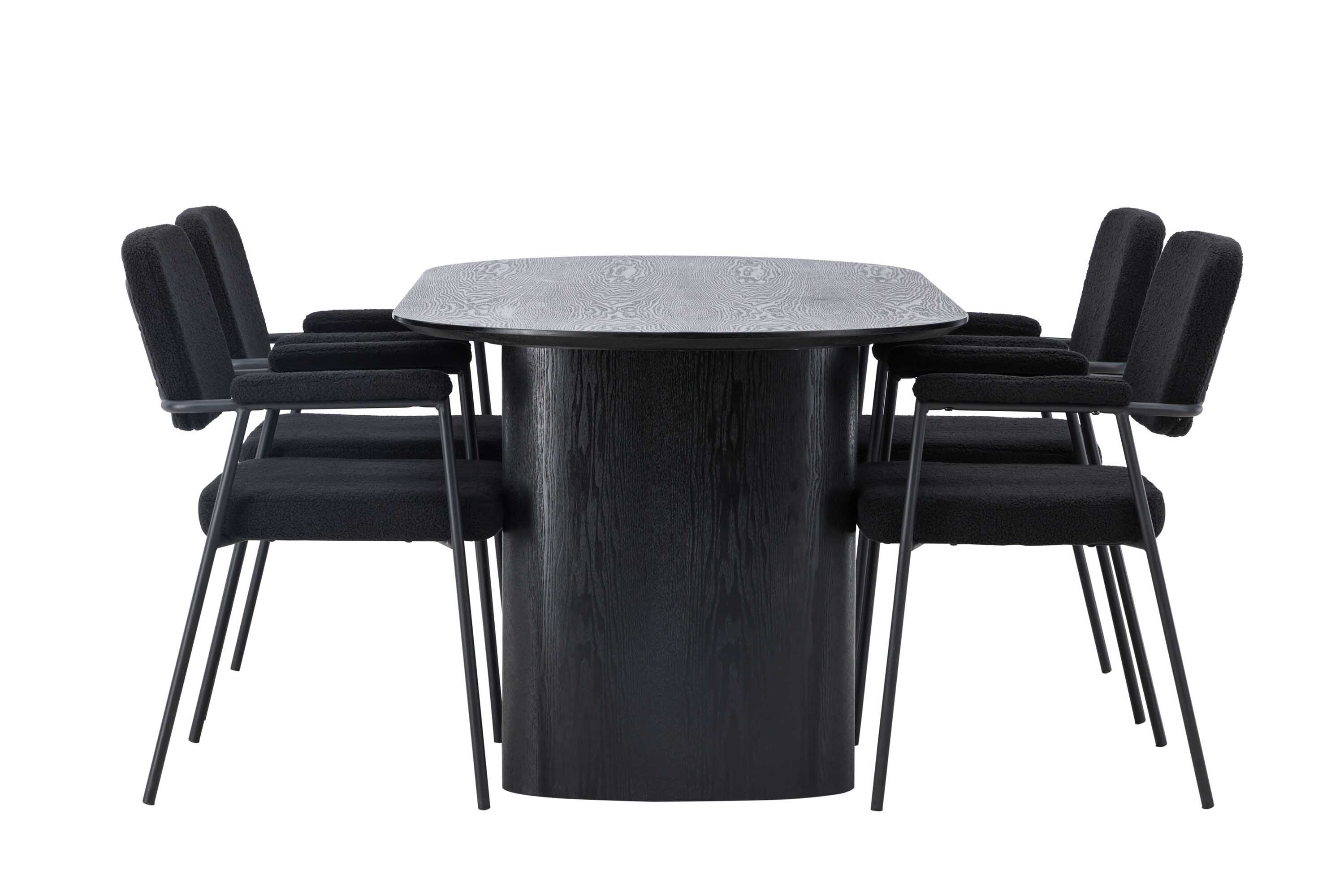 Venture Design Isolde & Yesterday spisebordssæt Sort/sort 4 stole og borde 180 x 90 cm