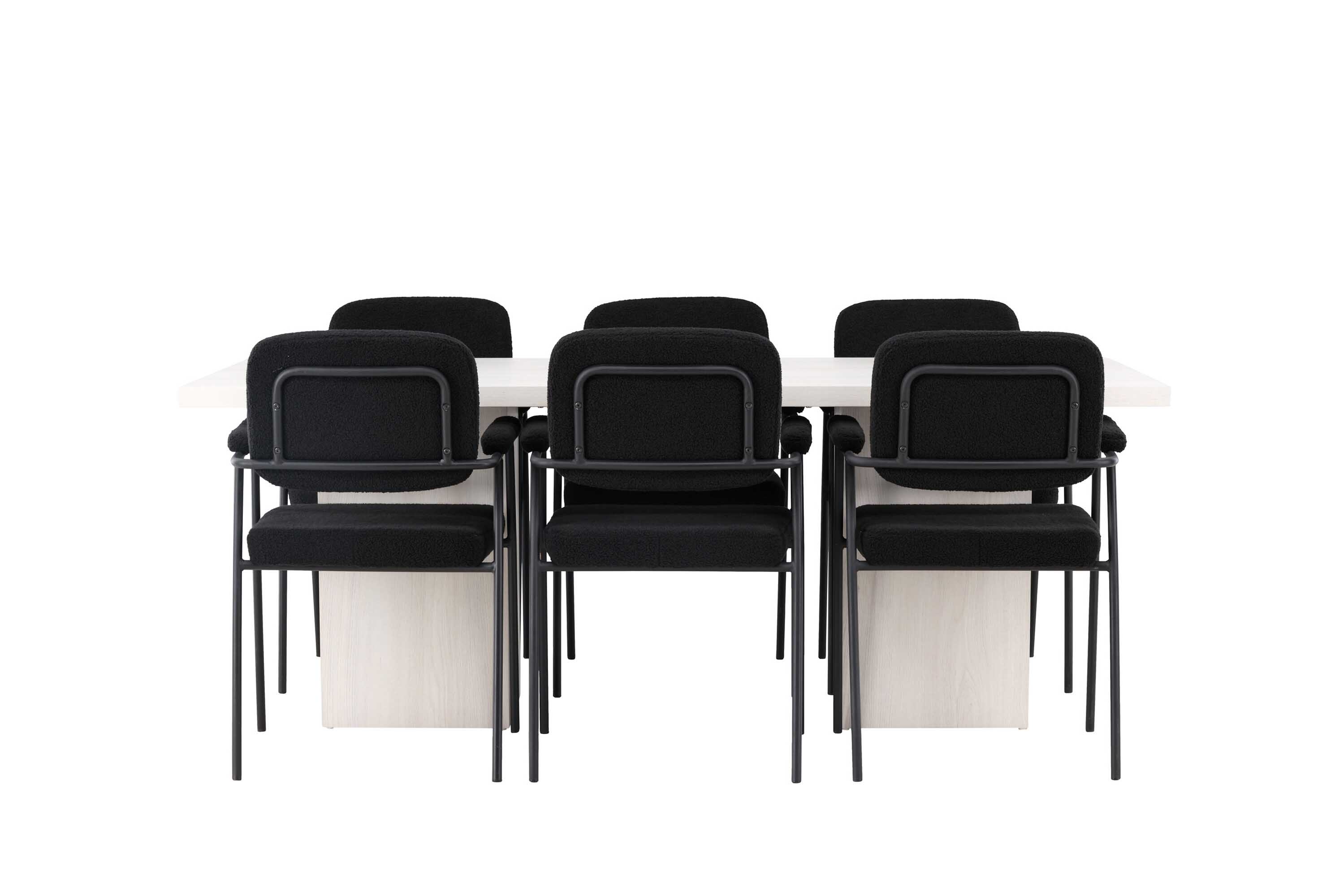 Venture Design Olga & Yesterday spisebordssæt Sort/hvid 6 stole og borde 200 x 90 cm
