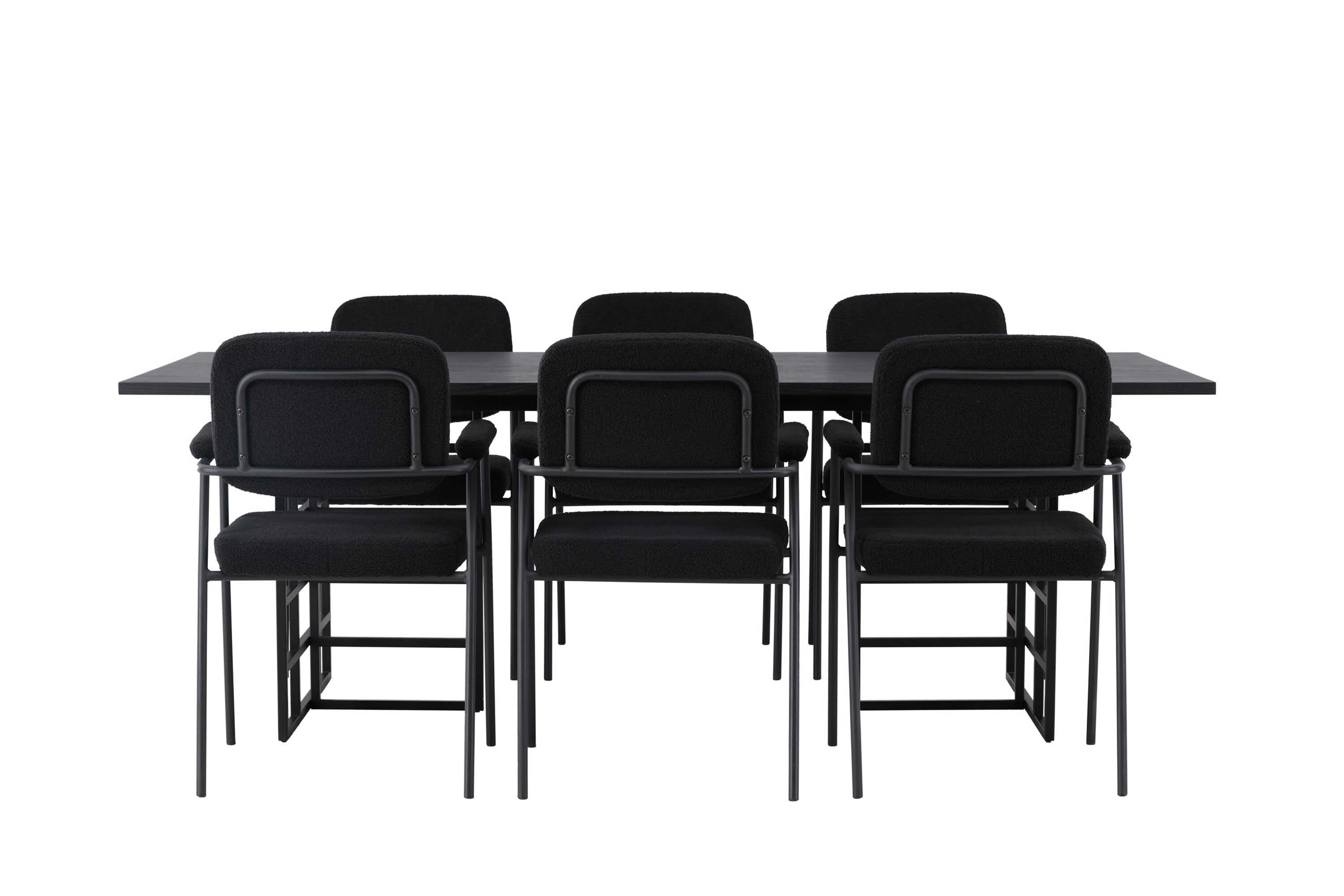 Venture Design Ystad & Yesterday spisebordssæt Sort/sort 6 stole og borde 220 x 100 cm
