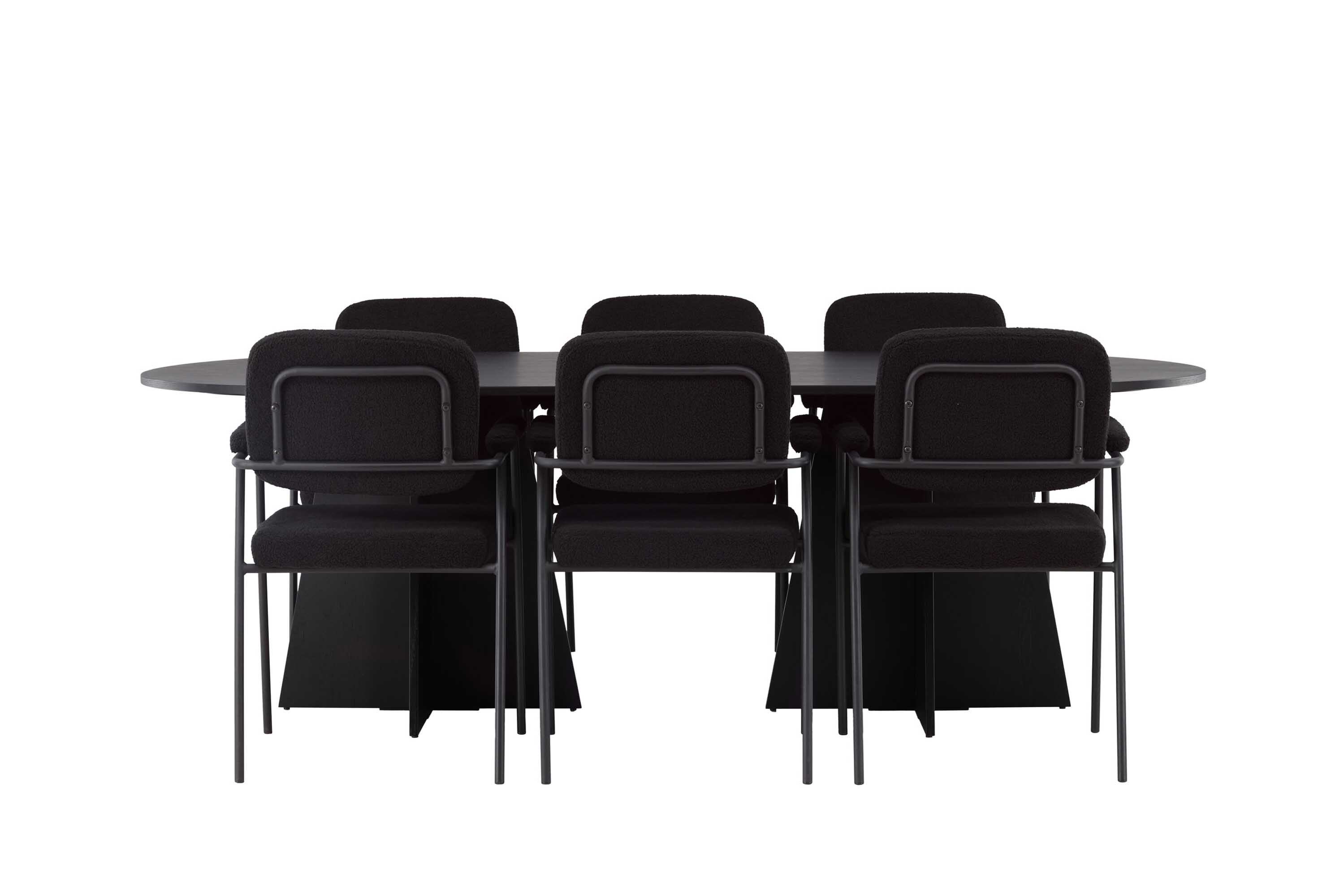 Venture Design Bootcut & Yesterday spisebordssæt Sort/sort 6 stole og borde 230 x 115 cm