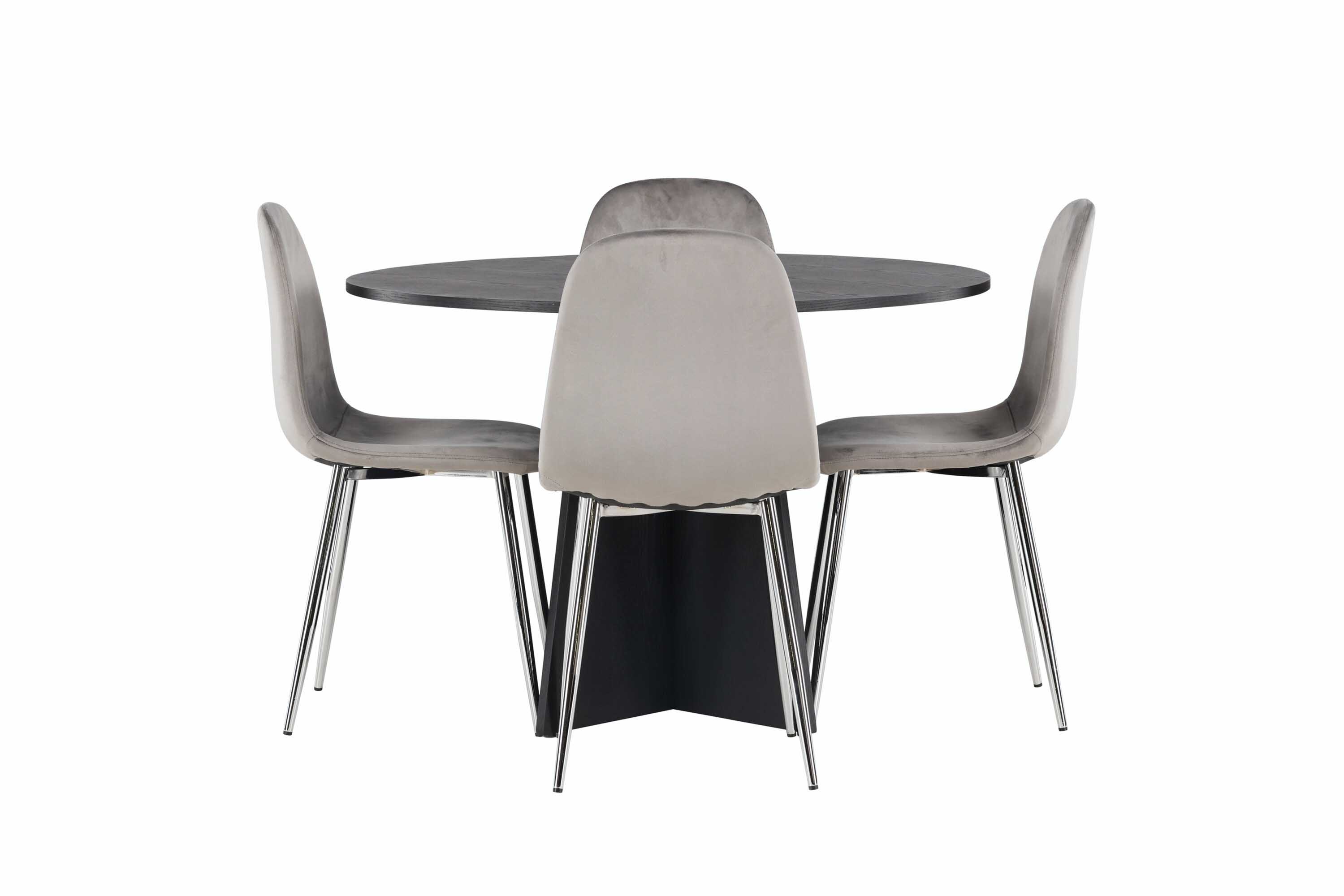 Venture Design Bootcut & Eva spisegruppe Lysegrå/svart 4 stoler & bord 110 cm