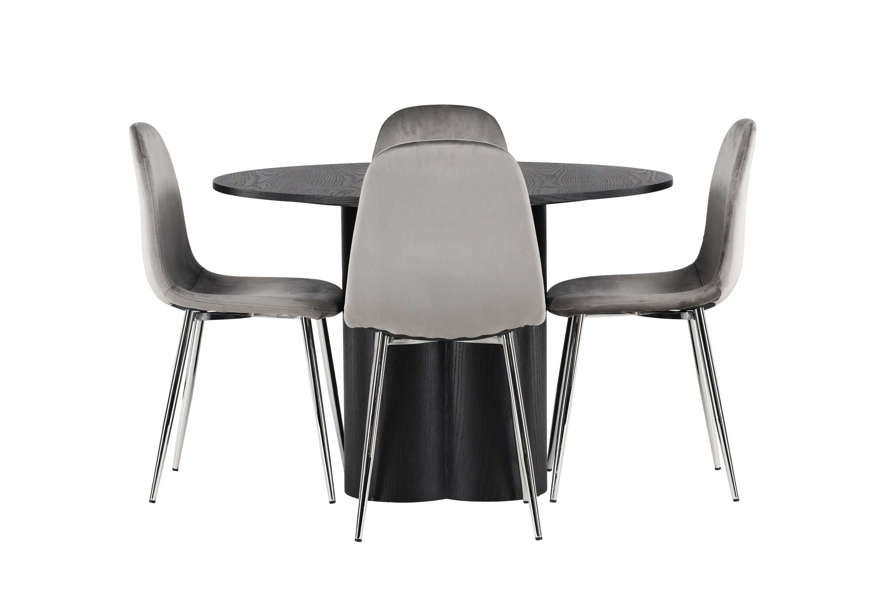 Venture Design Olivia & Eva spisegruppe Lysegrå/svart 4 stoler & bord 110 cm