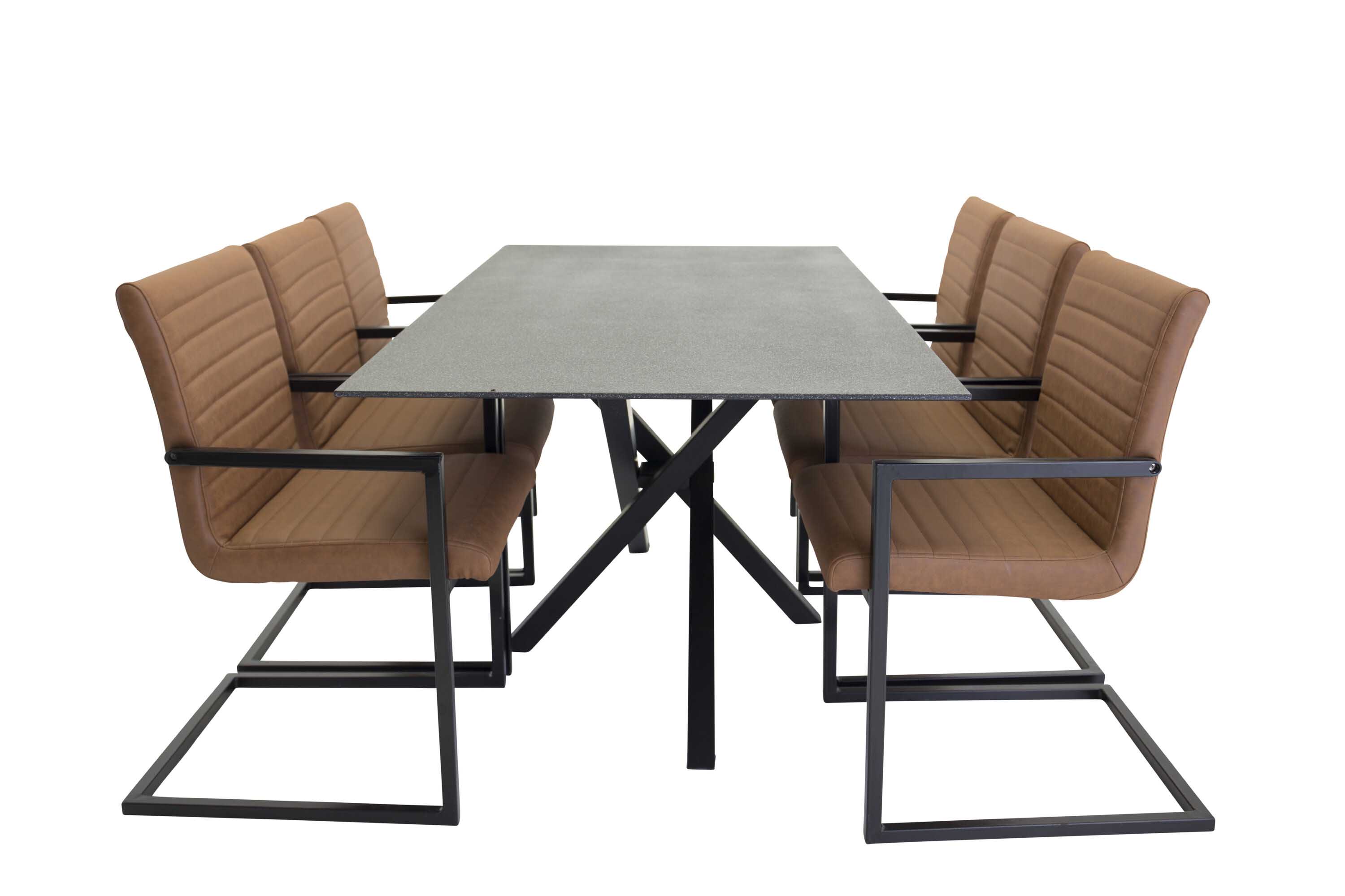 Venture Design Piazza & Art spisebordssæt Grå/sort 6 st stole & borde 180 x 90 cm