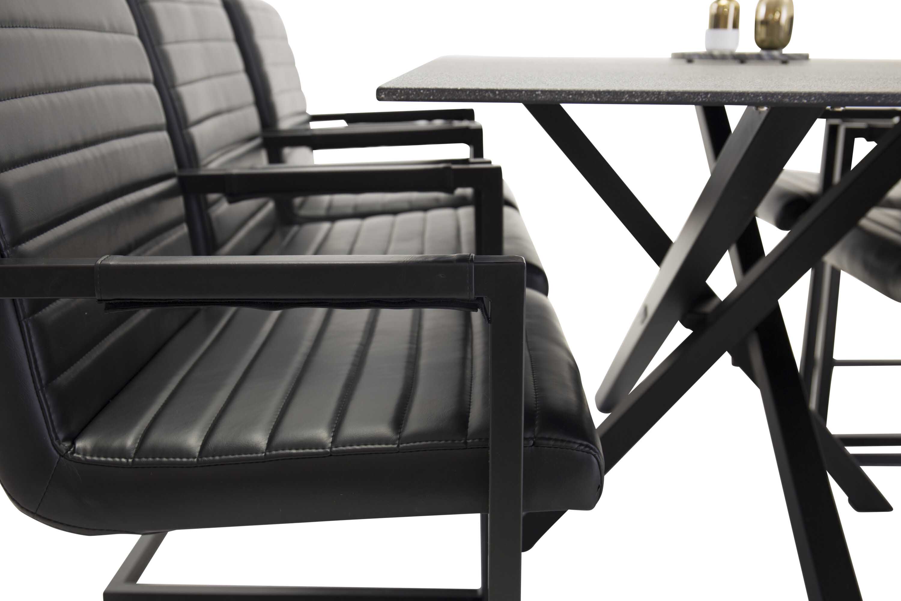 Venture Design Piazza & Art spisebordssæt Sort/mørkegrå 6 stole og borde 180 x 90 cm