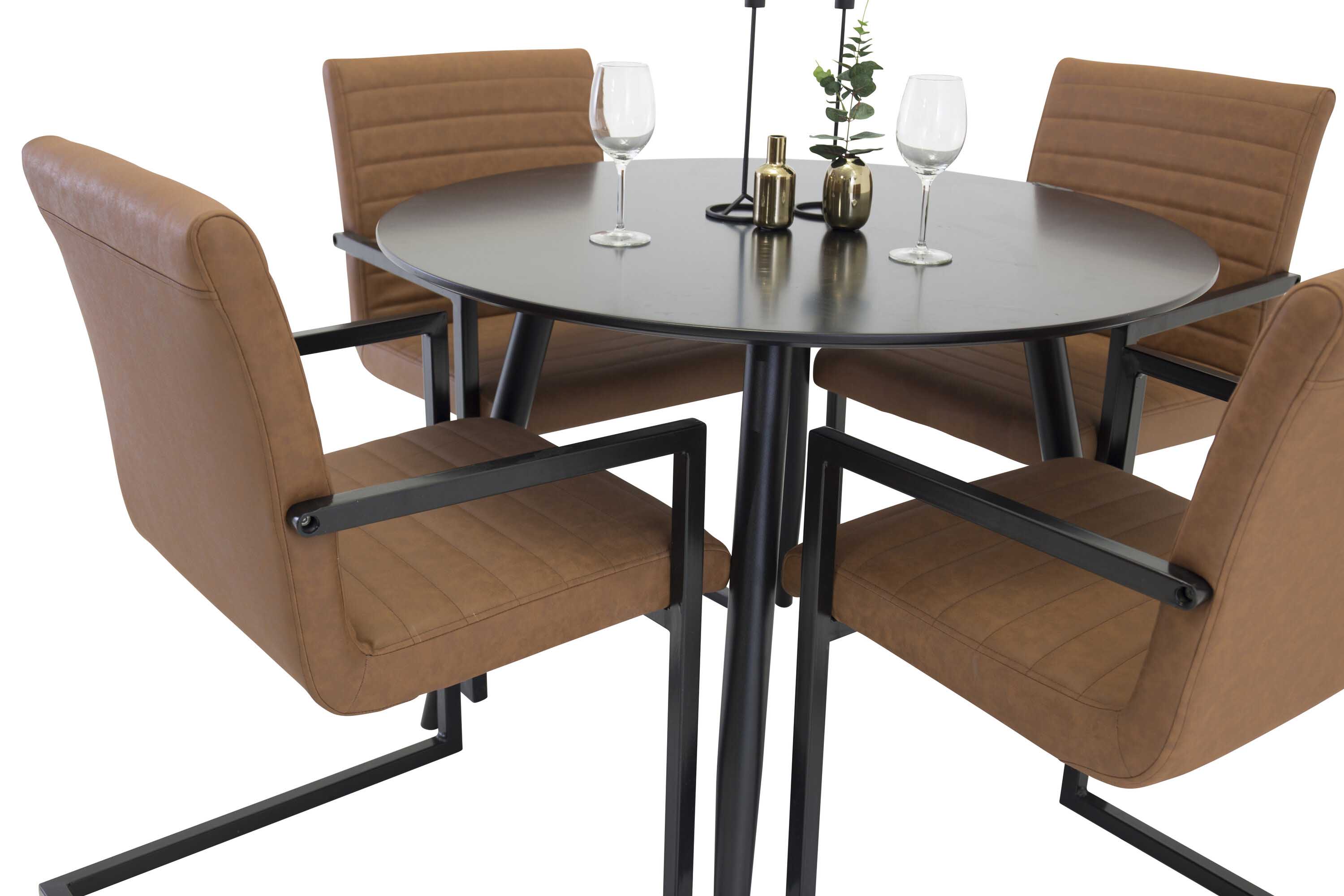 Venture Design Plaza & Art spisebordssæt Sort/sort 4 st stole & borde 100 cm