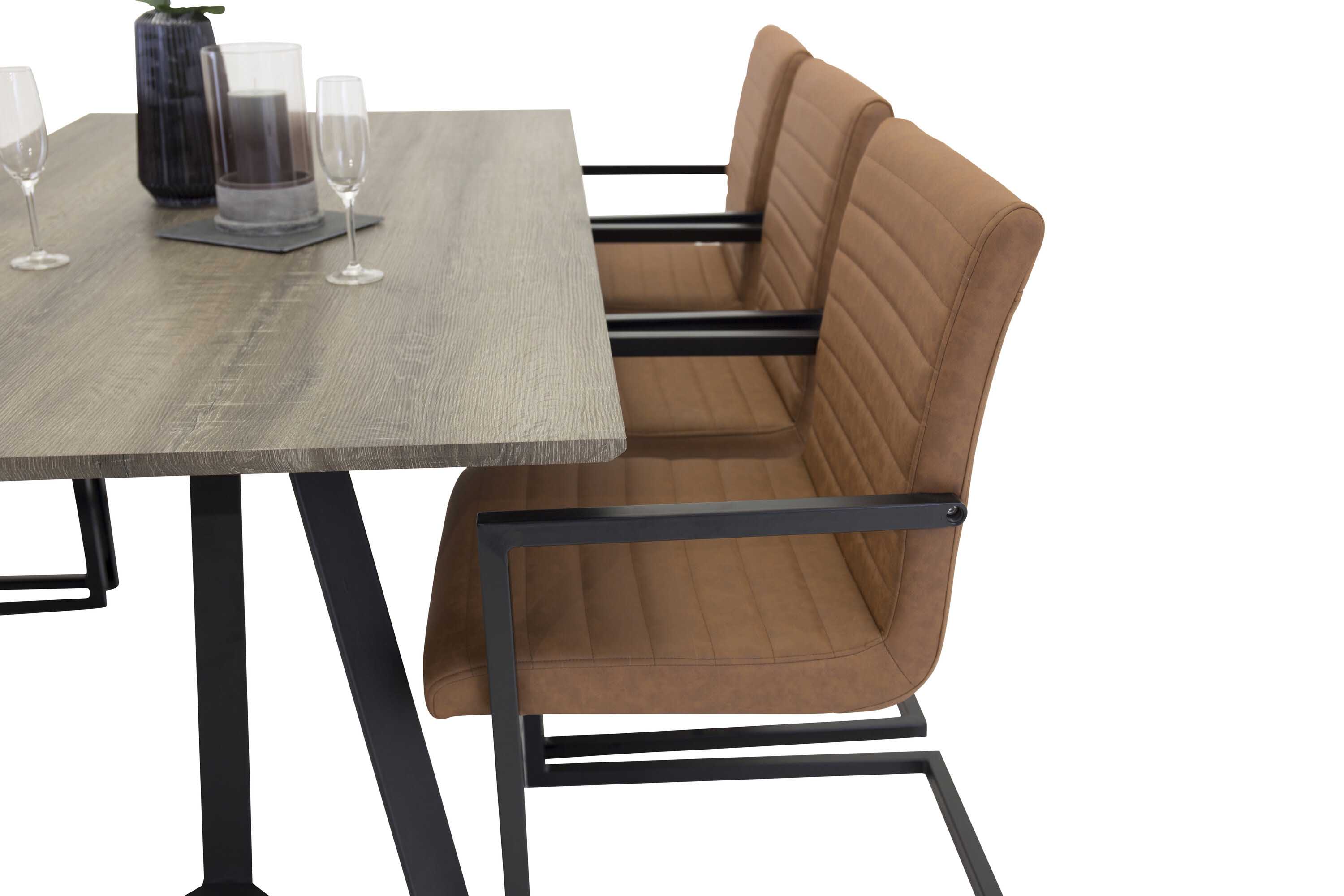 Venture Design Marina & Art spisebordssæt Grå/sort 6 st stole & borde 180 x 90 cm